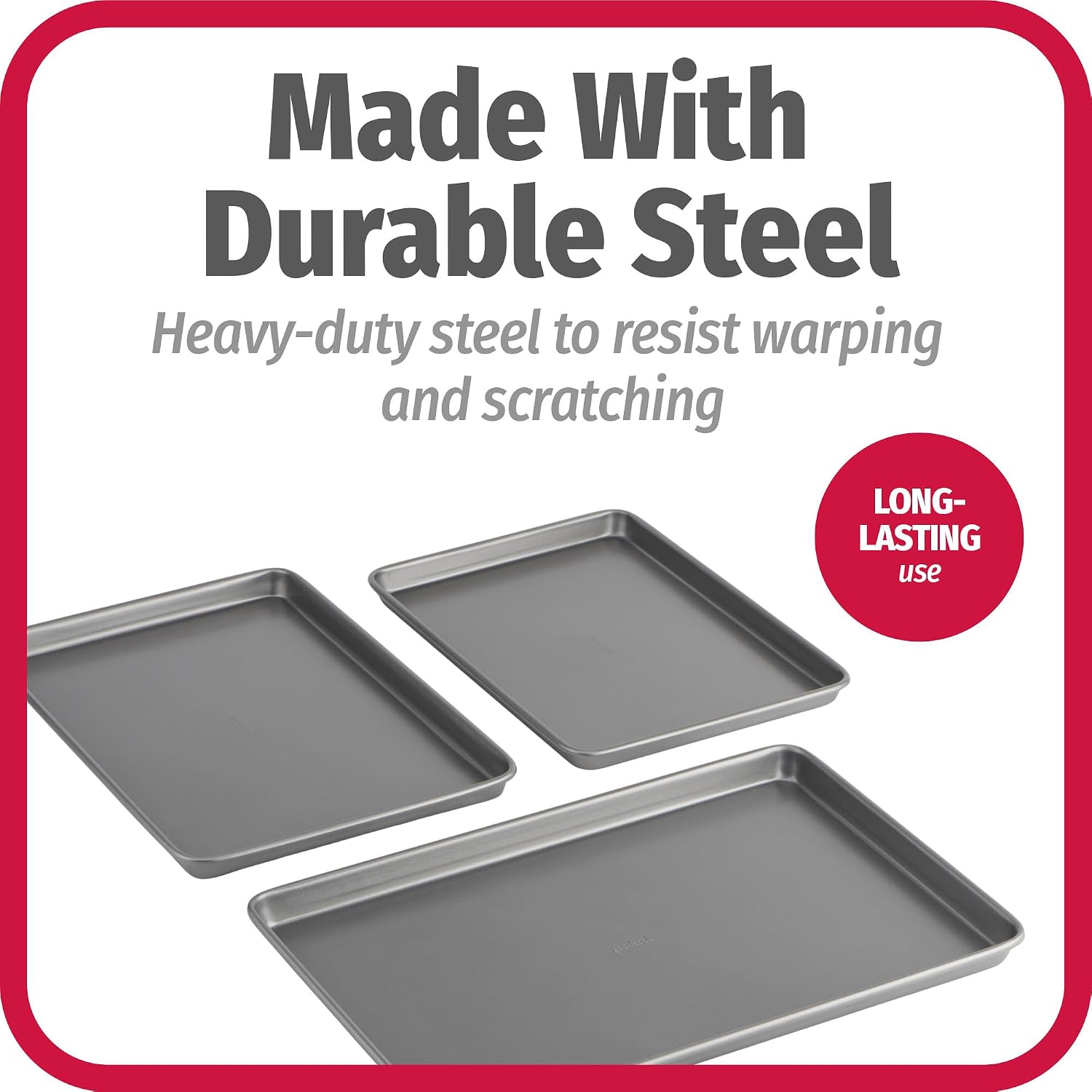 GoodCook Everyday Nonstick Baking Sheet Set, 3 Pack Includes Small (13×9), Medium (15×1) and Large (17×11) Pans, Carbon Steel Construction Cookie Sheets Bakeware Set, Gray