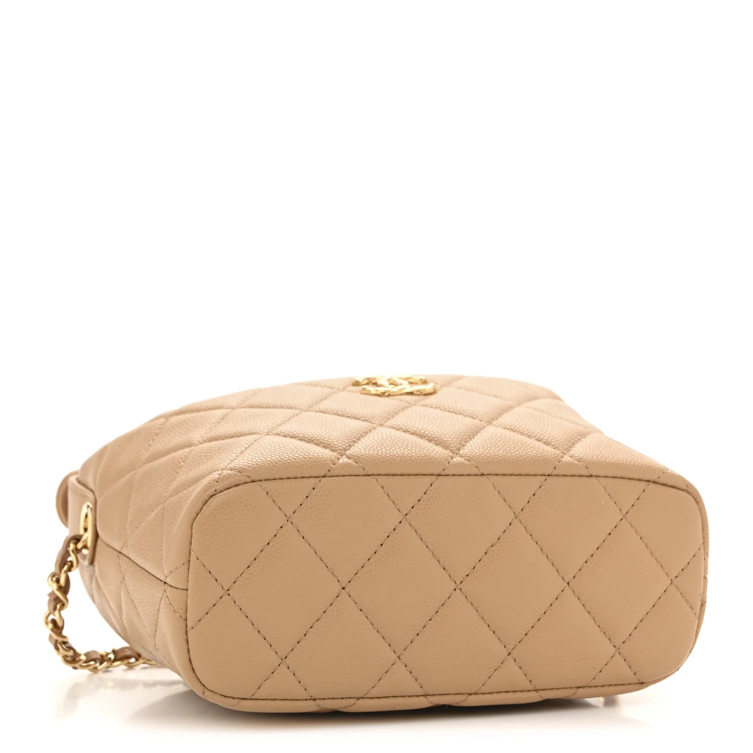 Shiny Caviar My Cush Hobo Clutch With Chain Beige