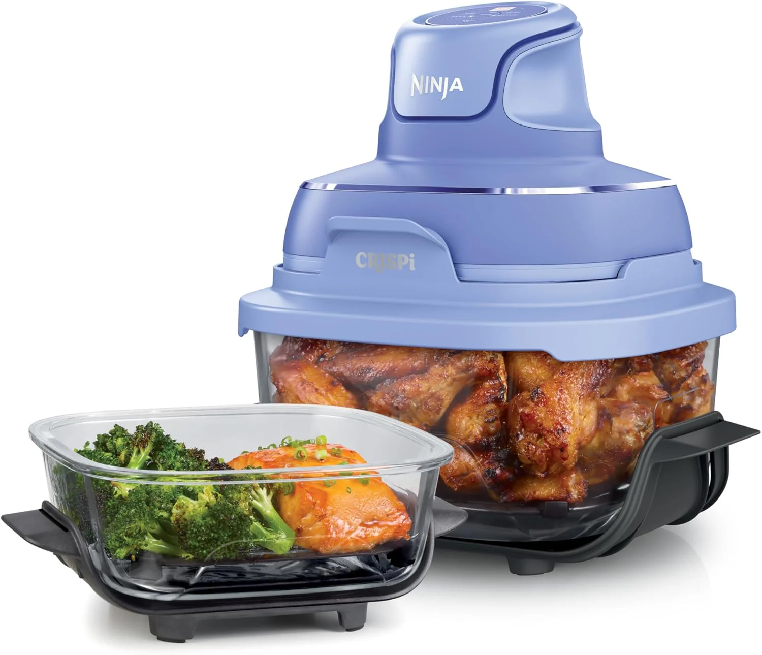 Système de cuisson à air chaud portable Ninja Crispi 4-en-1, 1500 W, 4 L et récipient de conservation en verre.