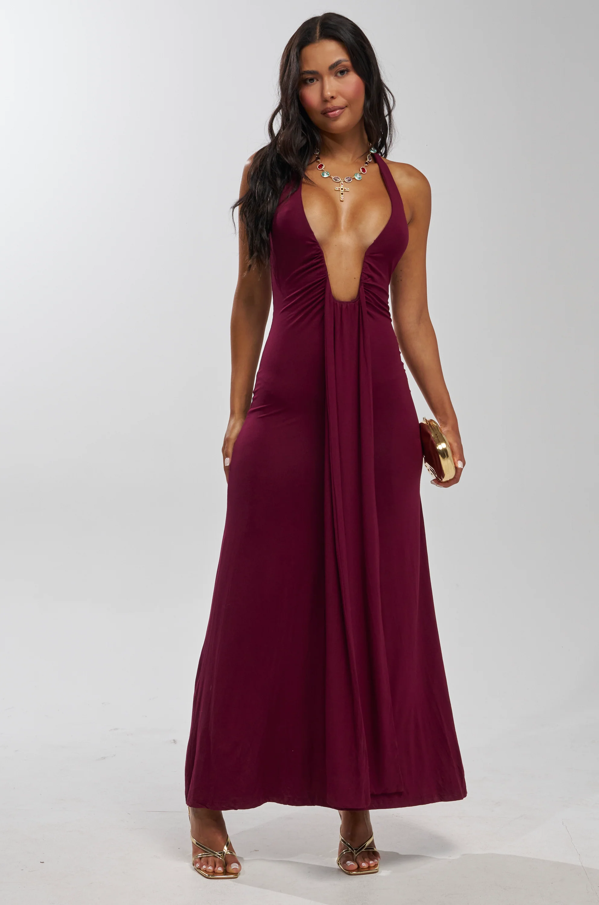 MAKE YOU LOSE YOUR MIND MAXI DRESS IN BURGUNDY - Akira Store