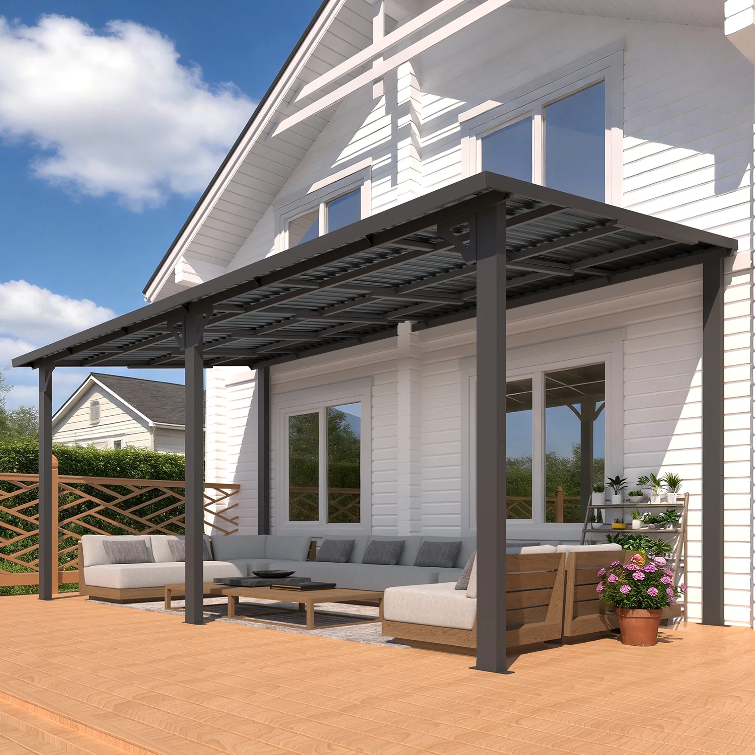 AECOJOY 16' x 8' Hardtop Gazebo Outdoor Pergola Lean to Metal Pergolas