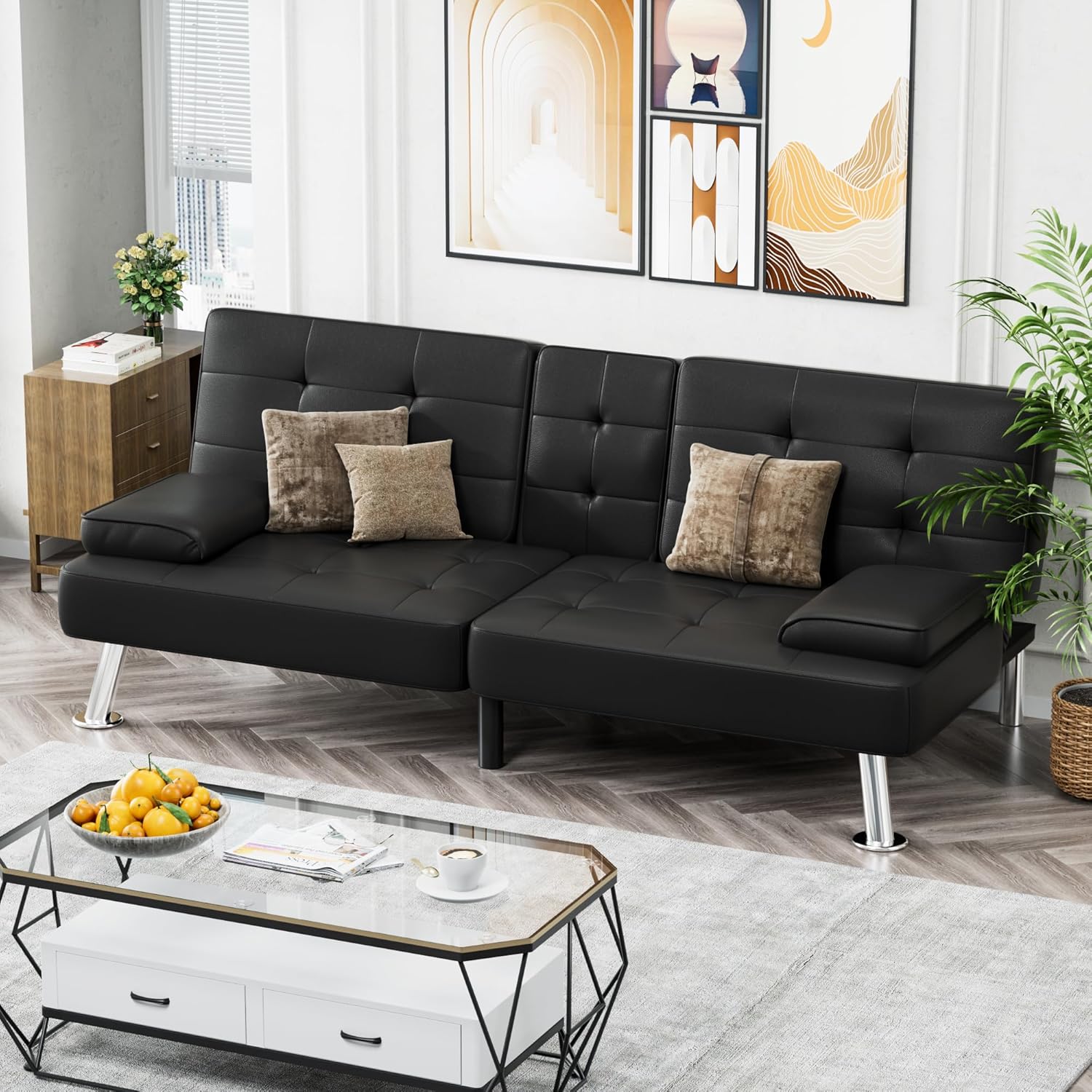 Canapé-lit futon Homall en cuir avec accoudoirs et fauteuil inclinable réglable
