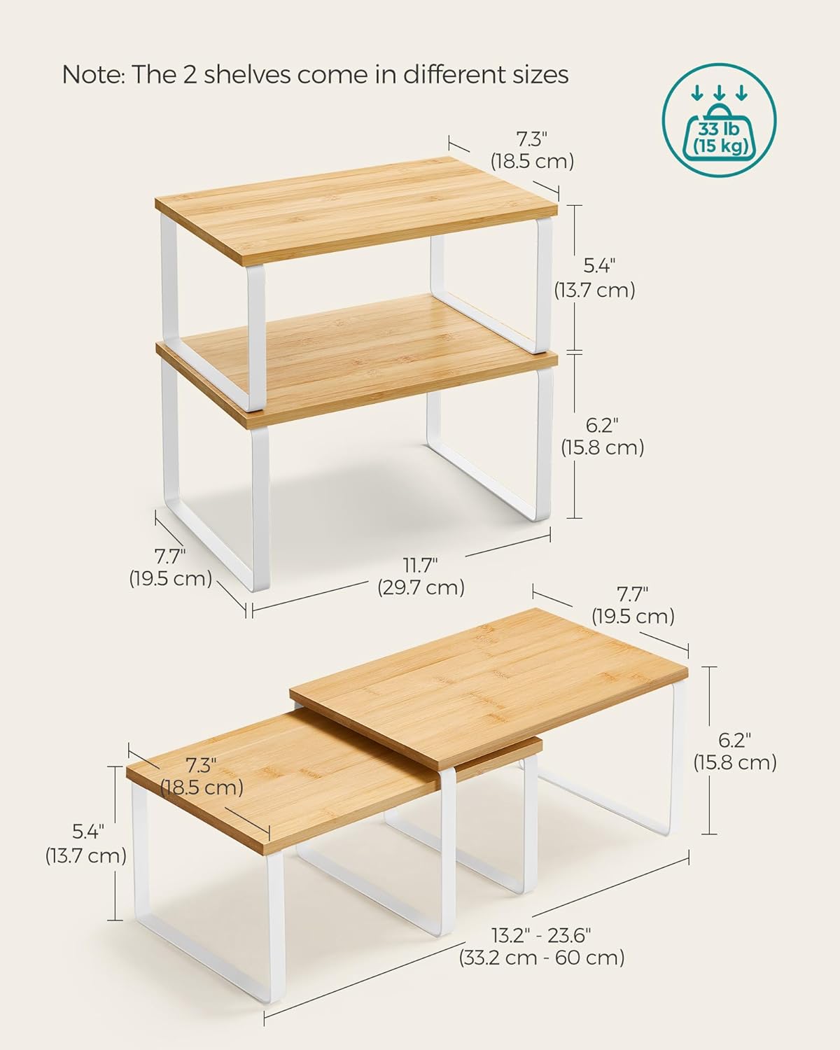 SONGMICS Cabinet Organizer Shelf, Set of 4 Spice Rack, Kitchen Storage