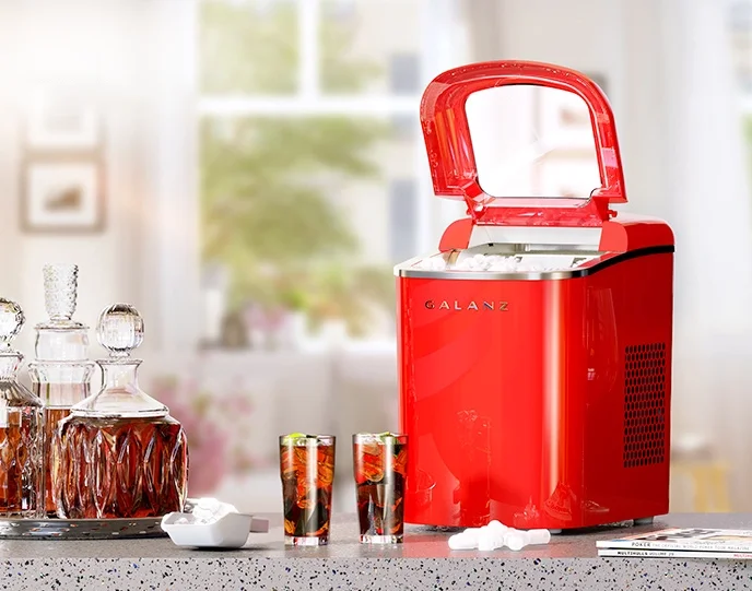 Portable Countertop Electric Maker Machine 26 lbs in 24 Hours, 9 Bullet Shaped Cubes Ready in 9 Minutes, 2 Ice Sizes, Perfect for Parties Home Bar, 2 1 L, Retro Red(Red) Image 4