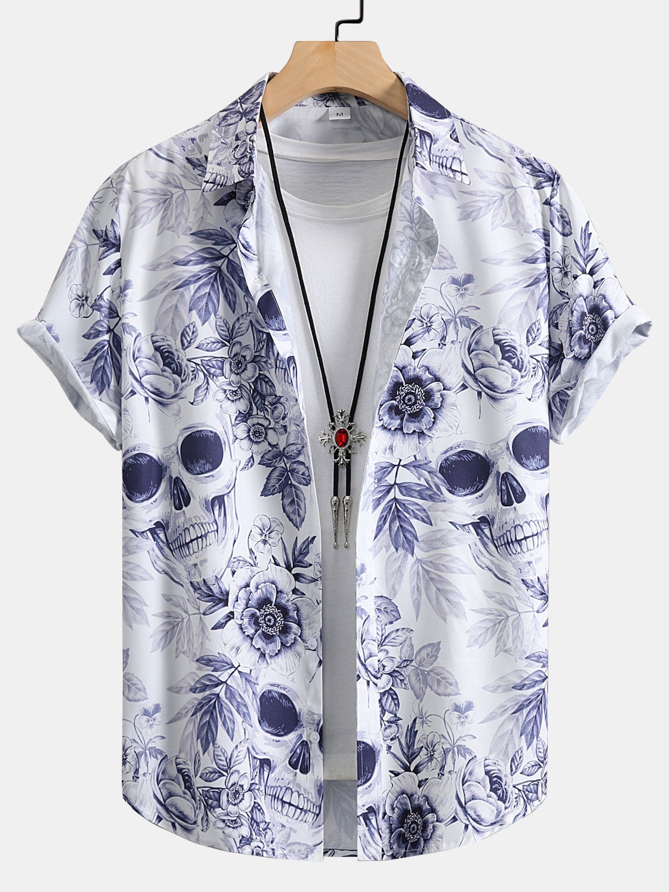 Chemise boutonnée à imprimé floral et tête de mort