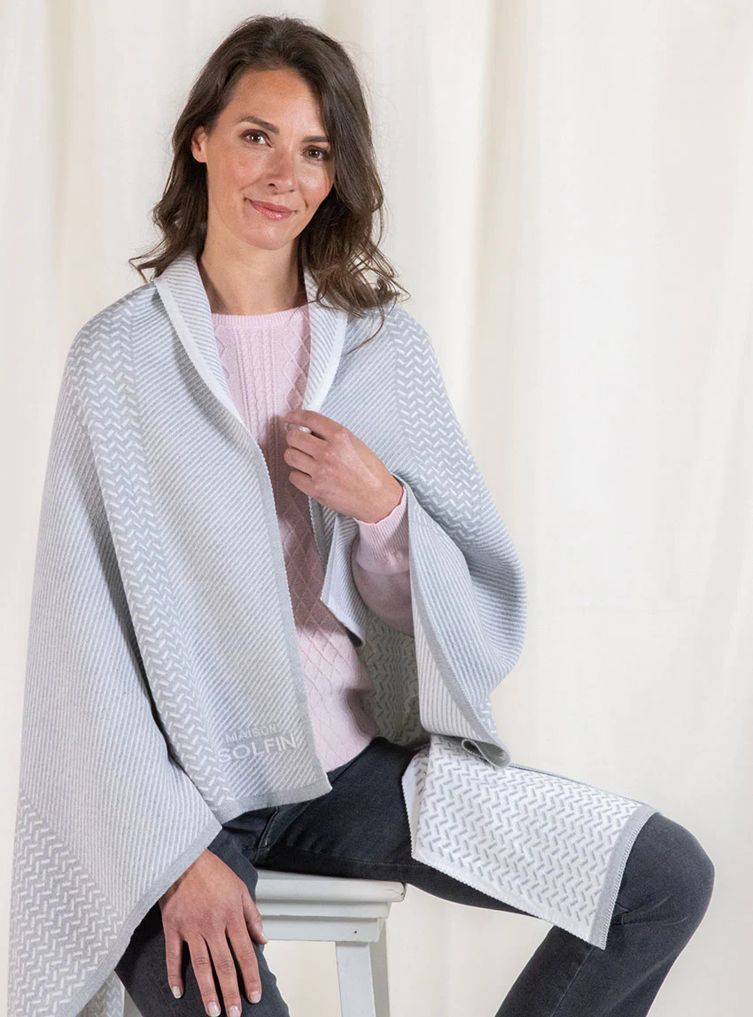 Plaid jacquard en laine mérinos gris