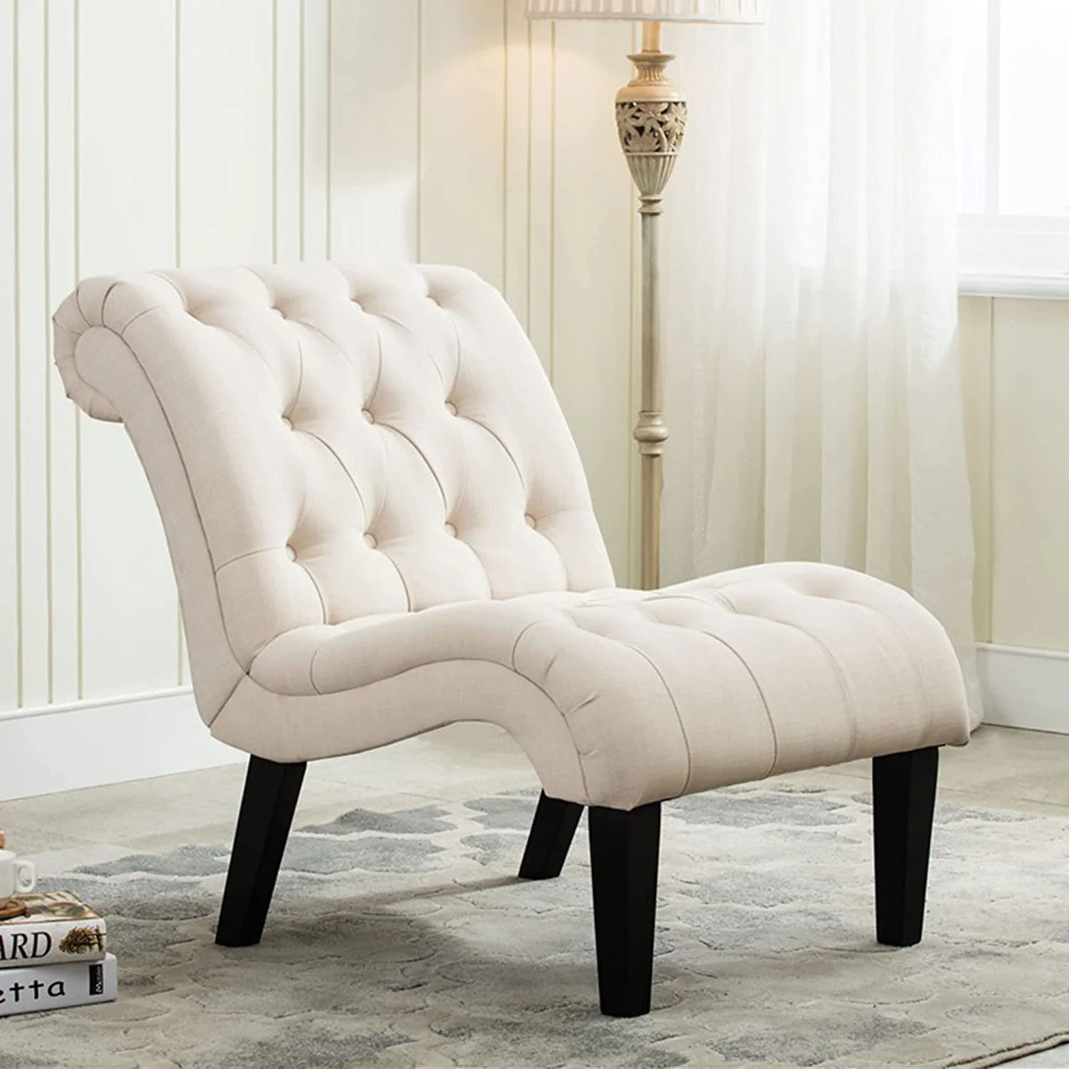 Andeworld Upholstered Accent Chair for Bedroom Living Room Chairs Lounge Chair with Wood Legs Cream Fabric(1/Cream) Image 6