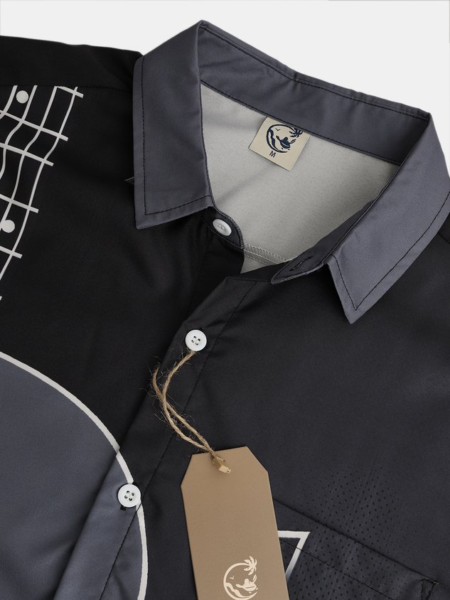 Chemise hawaïenne décontractée pour homme, imprimée guitare, boutons sur le devant, poche poitrine, coupe ample, style hawaïen.