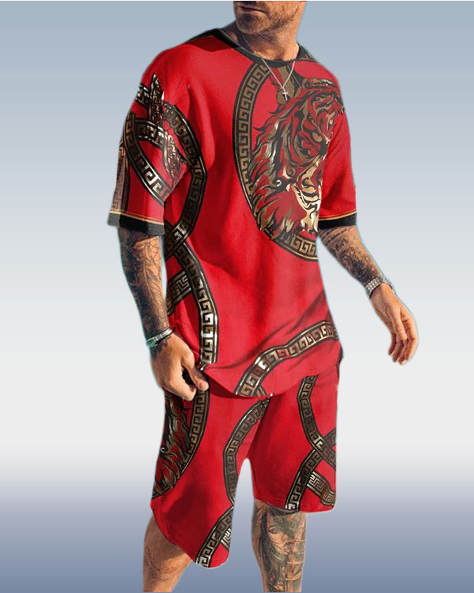 Ensemble deux pièces pour homme, manches courtes, imprimé tigre, 3 couleurs