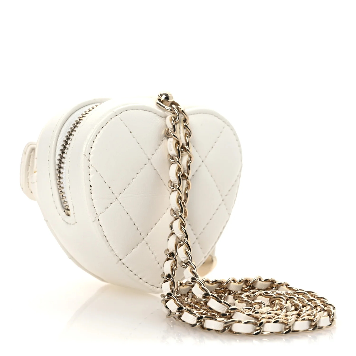 Lambskin Quilted CC In Love Heart Coin Purse With Chain White