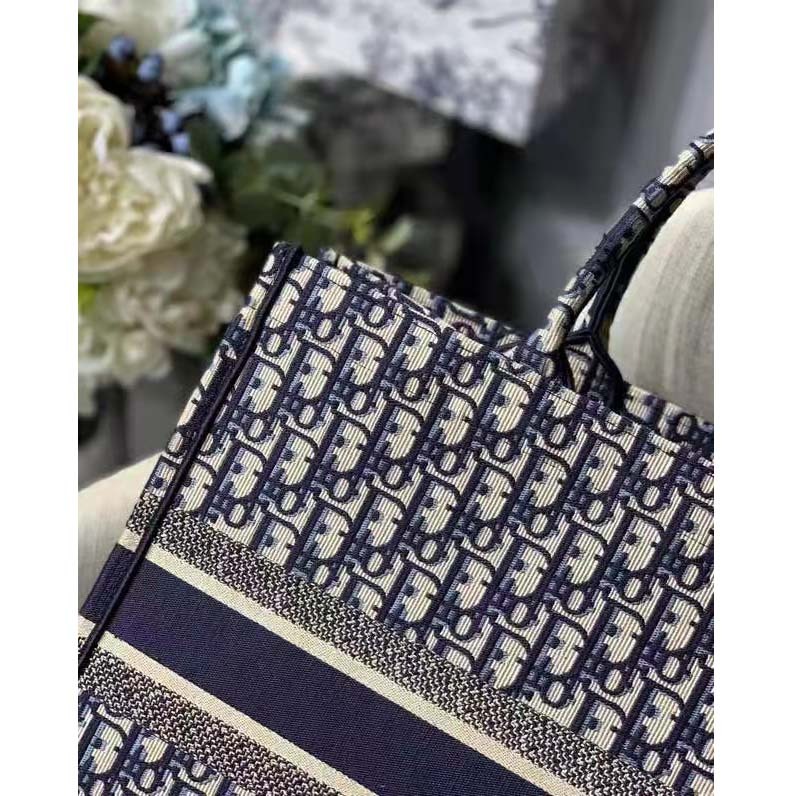 CD Unisex CD Large Book Tote Navy Blue CD Oblique Embroidery