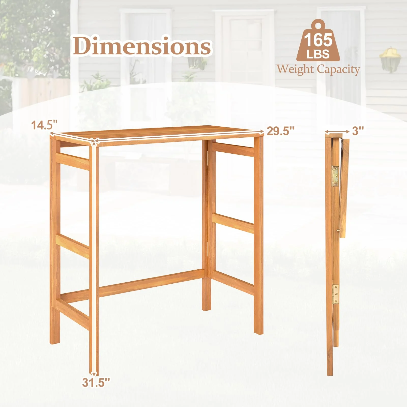 Tangkula Patio Rectangle Counter Height Pub Table with Slatted Tabletop