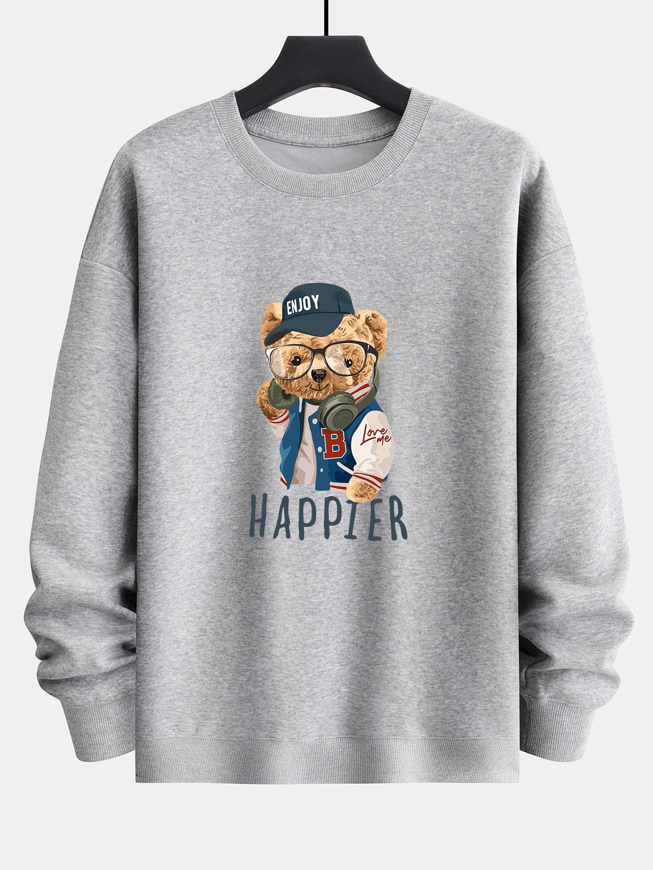 Sweat-shirt décontracté à imprimé ours et logo de baseball