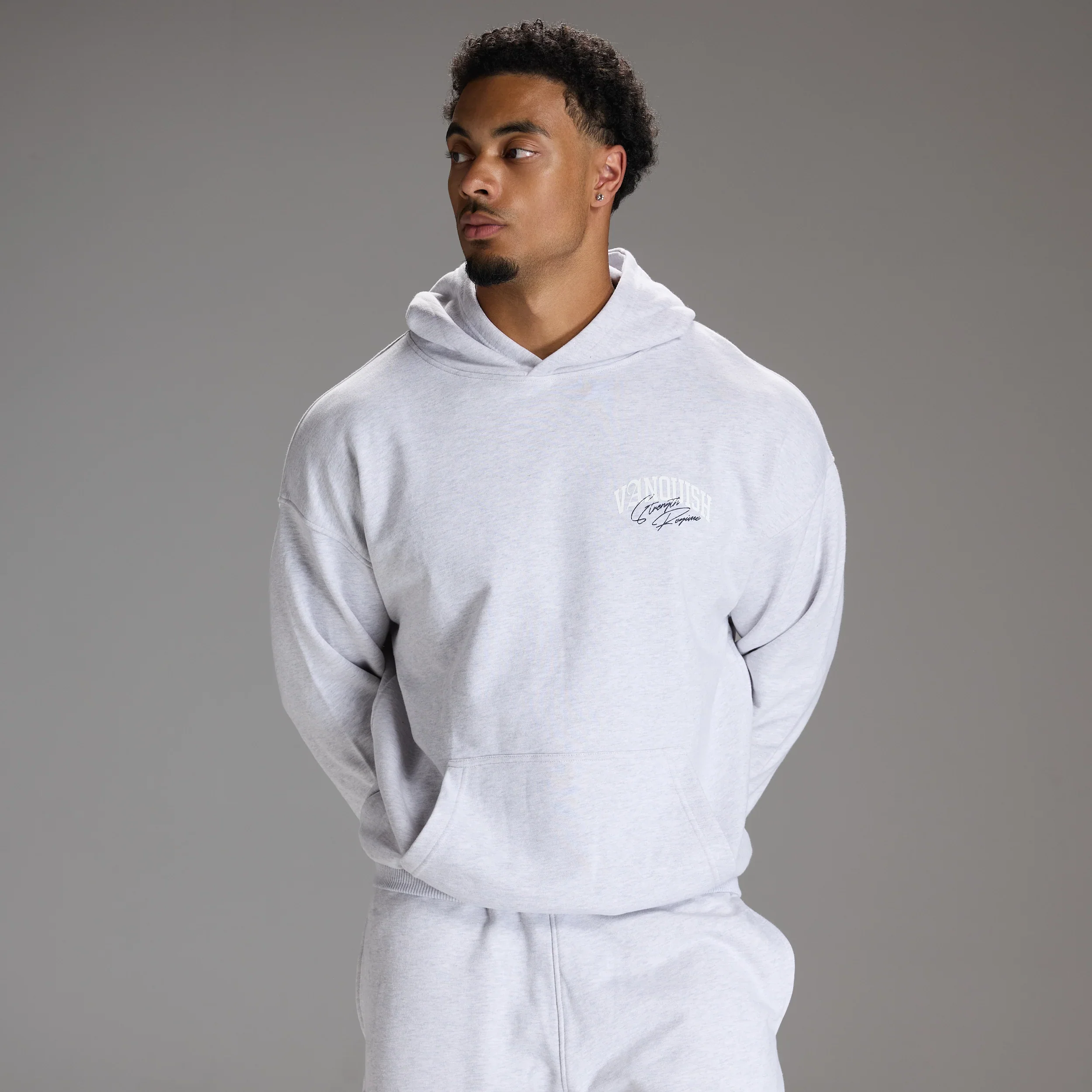 STRENGTH REGIME LIGHT GREY MARL OVERSIZED PULLOVER HOODIE
