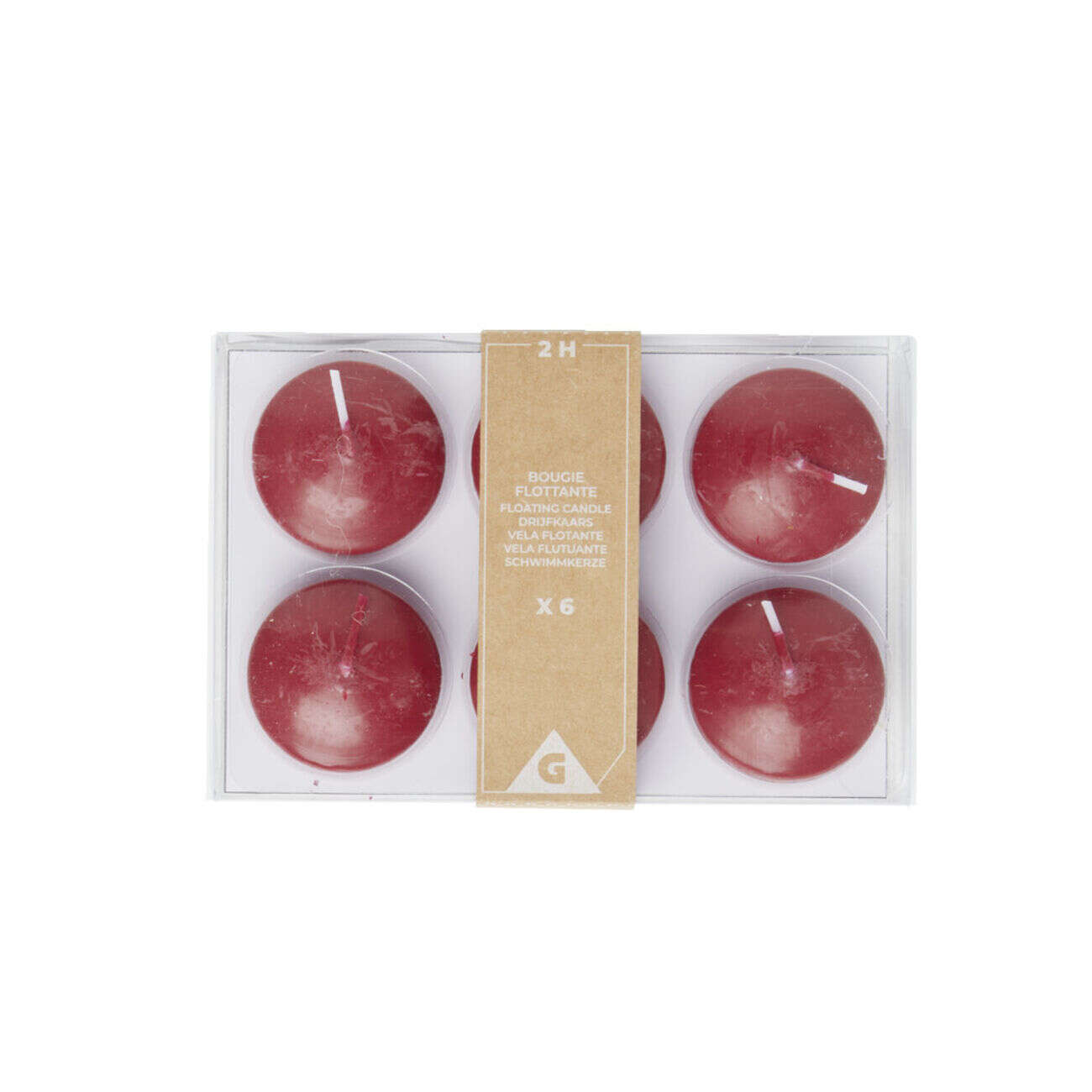 Lot de 6 bougies flottantes cire rouge Ø4,5cm