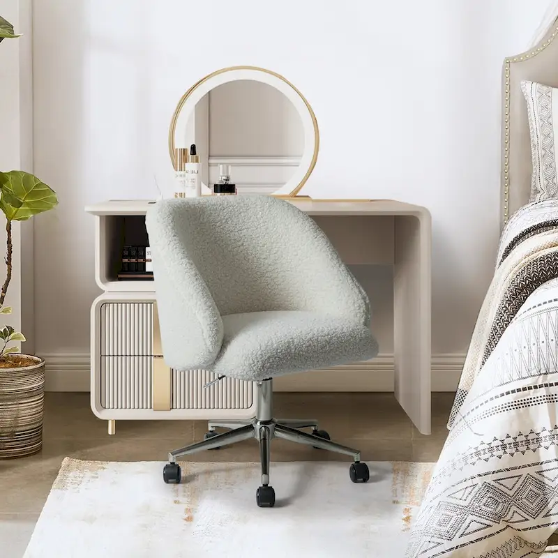 Boucle Swivel Office Chair with Rolling Wheels