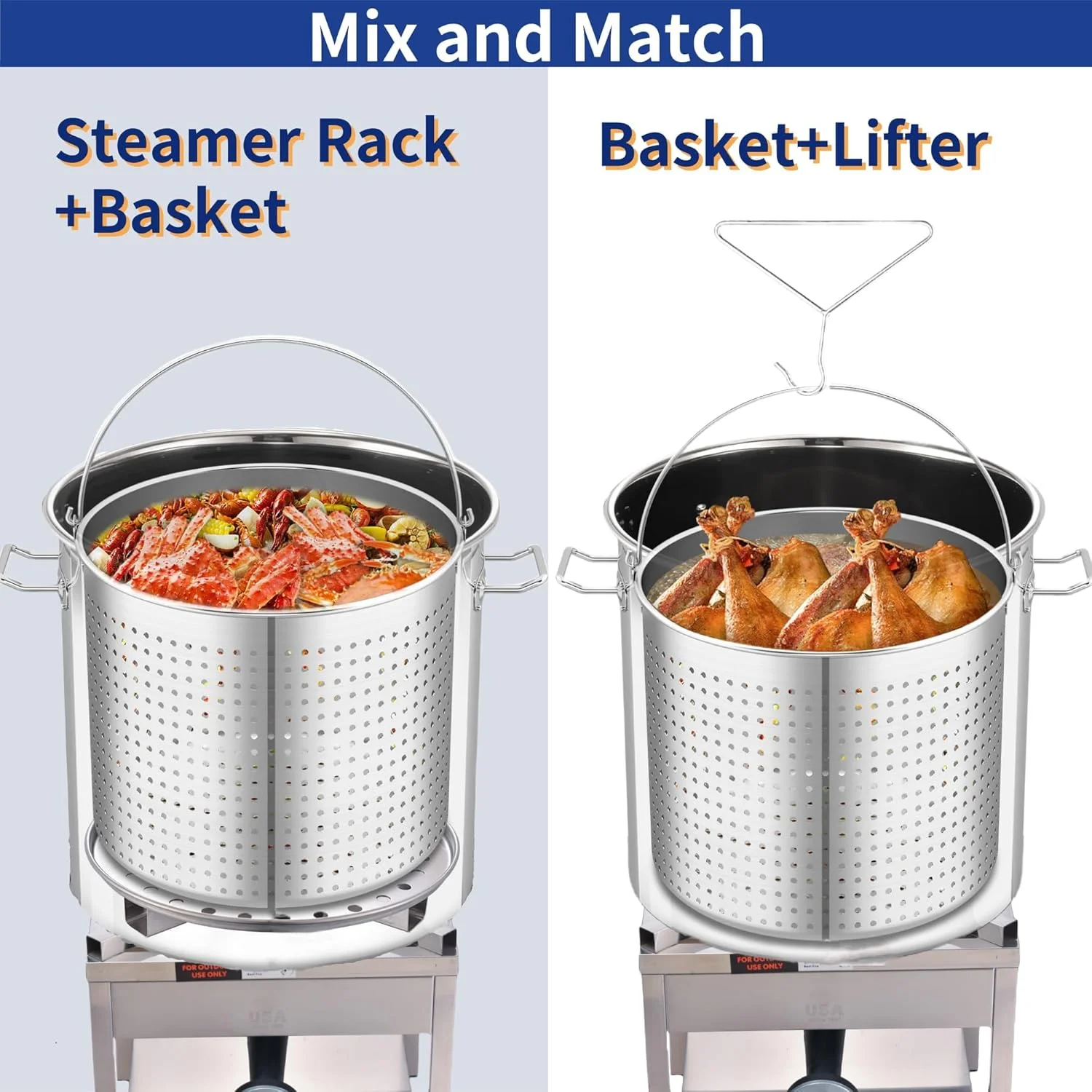 100QT Seafood Boiling Kit, 200, 000BTU Propane Burner and Stainless Steel Crawfish Boil Pot W/Basket and Steamer Rack, for Outdoors Cooking and Steaming, Large Turkey Fryer Pot, Lobster Shrimp Pot
