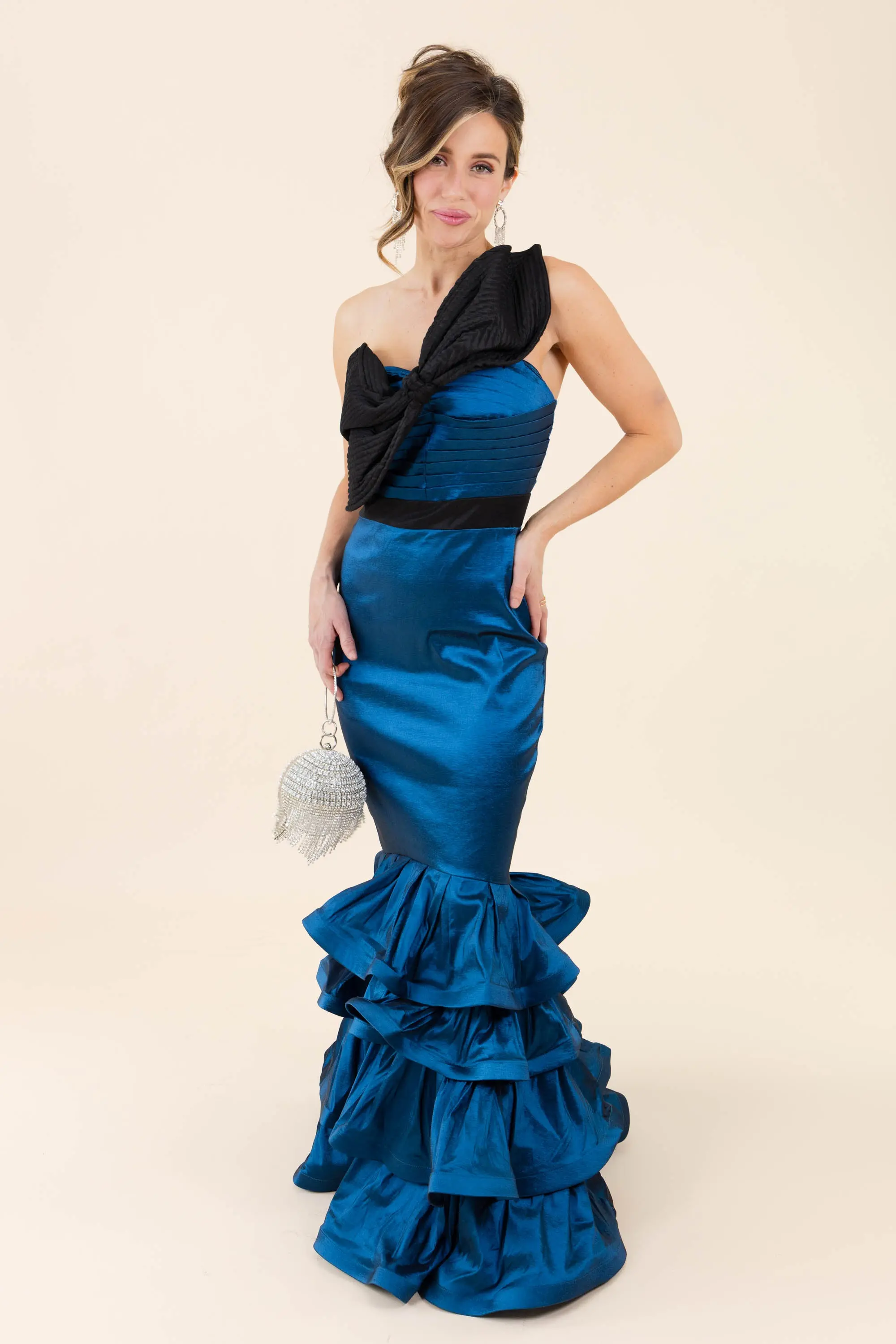 Was It Ever Love Satin Ribbon Ruffle Tiered Maxi Dress