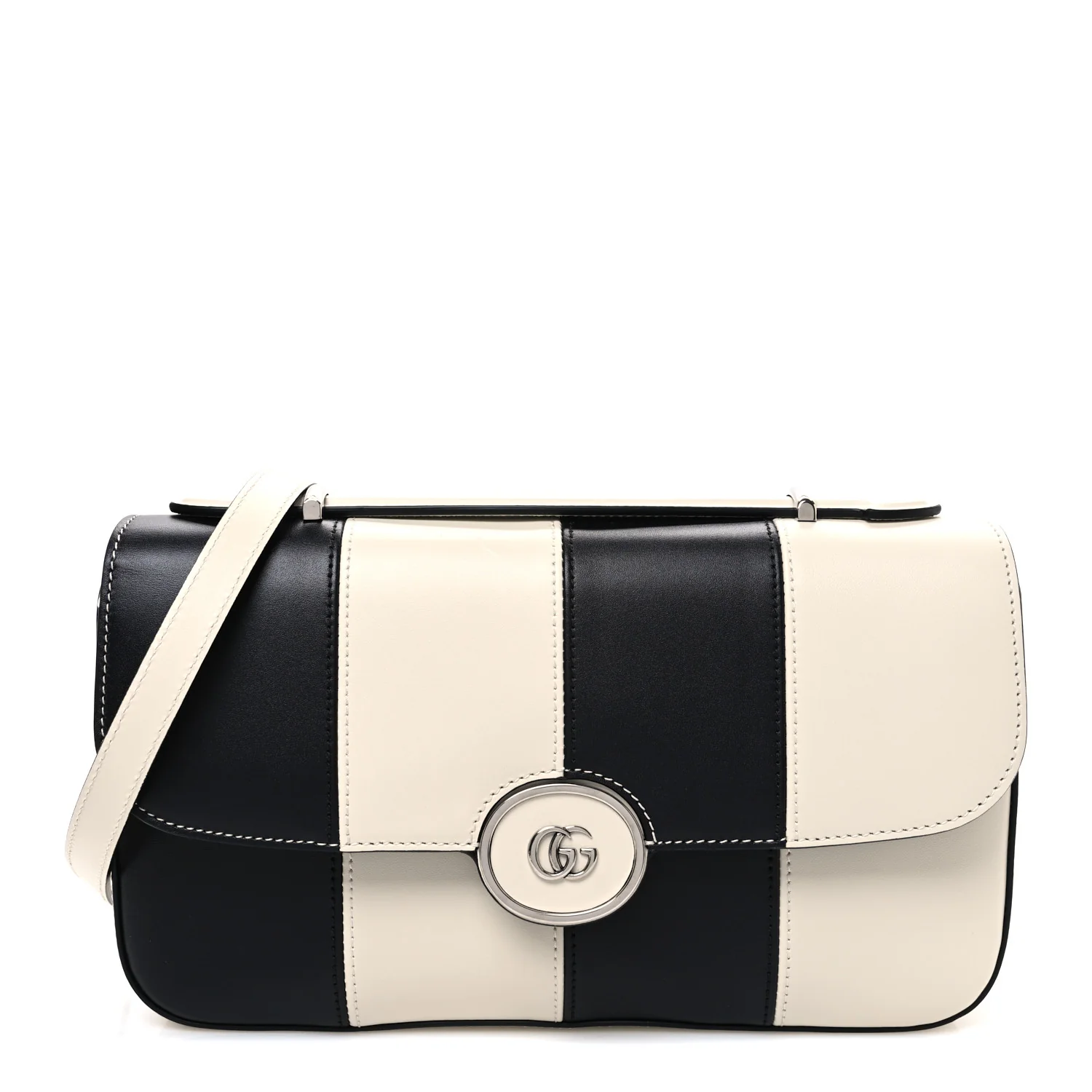 Senna Calfskin Lines Petite GG Top Handle Shoulder Bag Black Mystic White