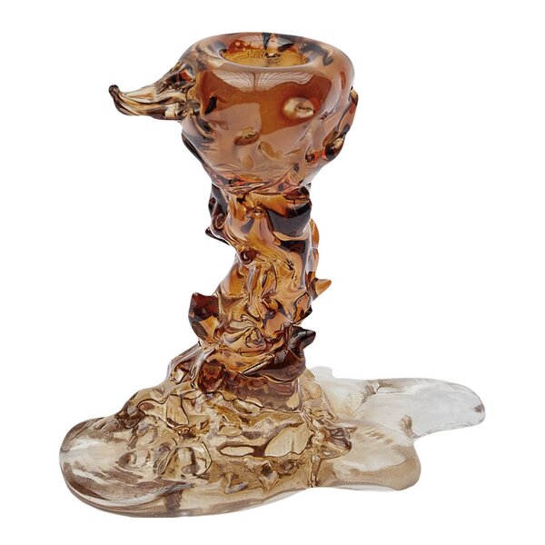 Drip lysestake i glass S 14 cm mørk brun