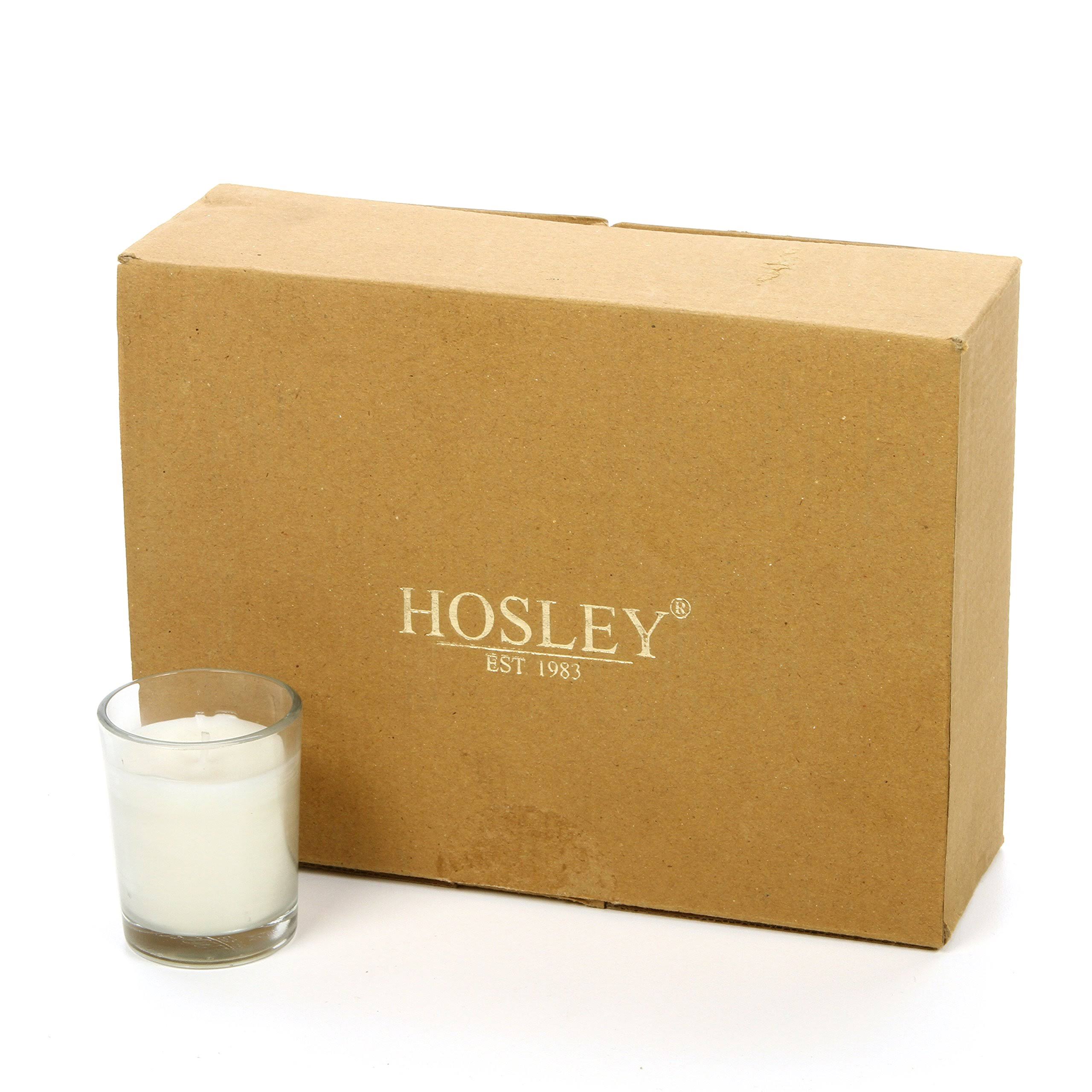Hosley Set of 12 Unscented Clear Glass Wax Filled Votive Candles, 12 Hour Burn