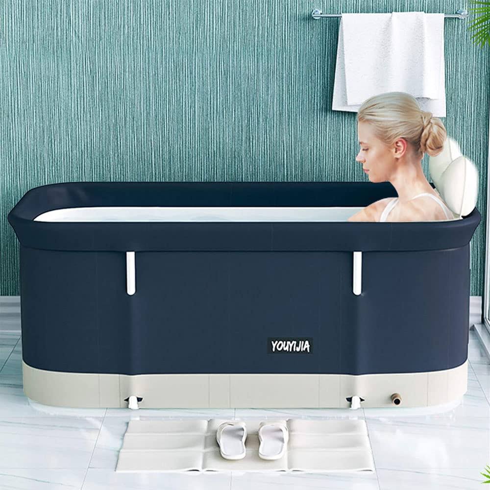 W Weylan Tec 47 inch Foldable Bath Tub Wide Bathtub with Bath Pillow Bath Seat
