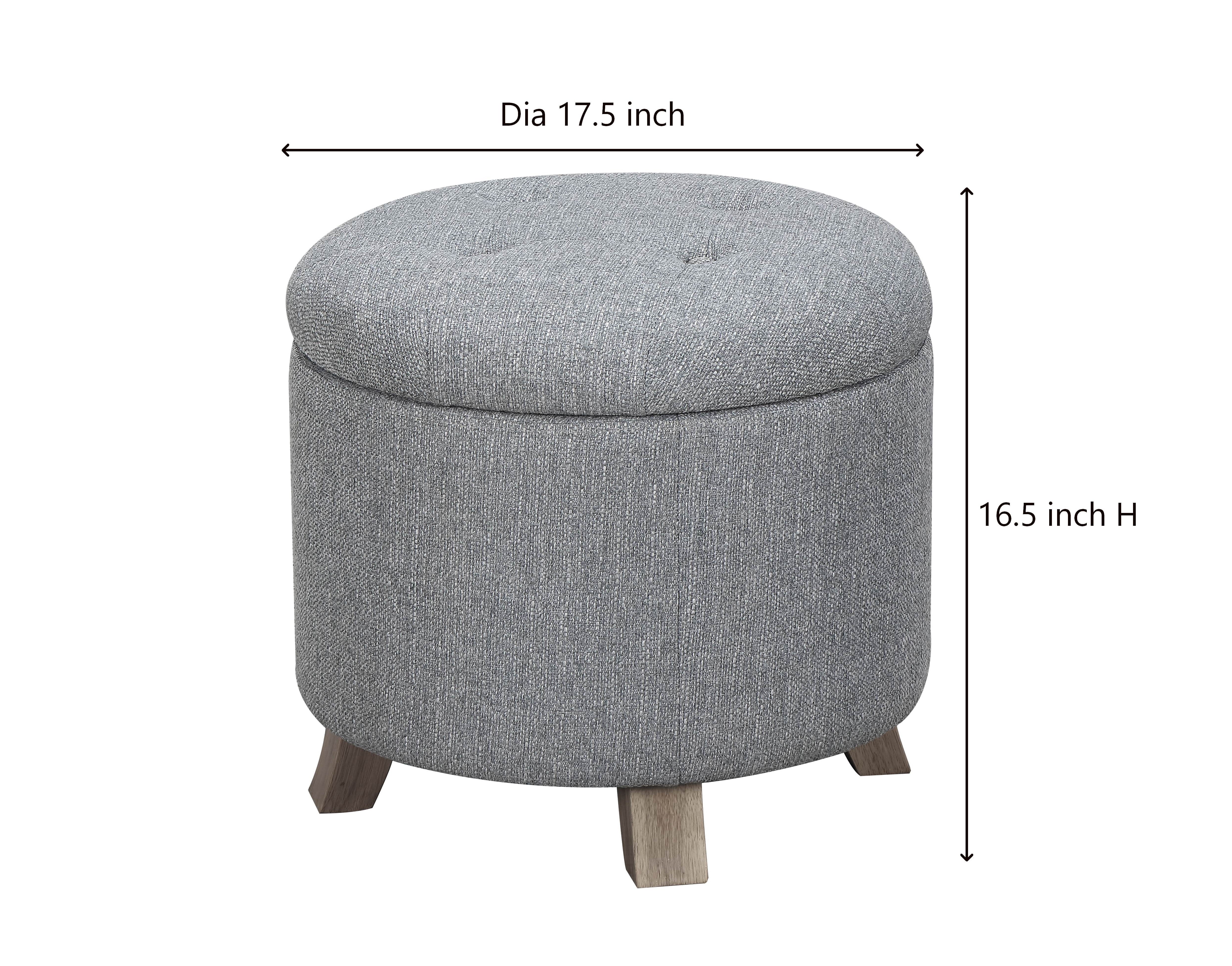 Better Homes & Gardens Round Tufted Storage Ottoman, Gray Faux Linen