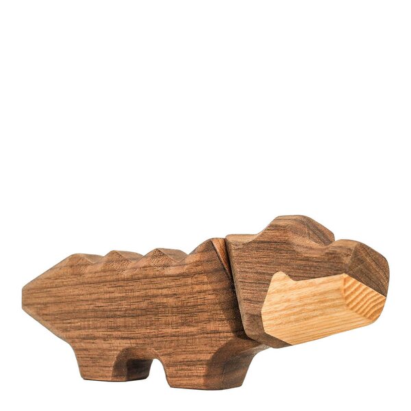 Liten krokodille trefigur 6 cm valnøtt/ask