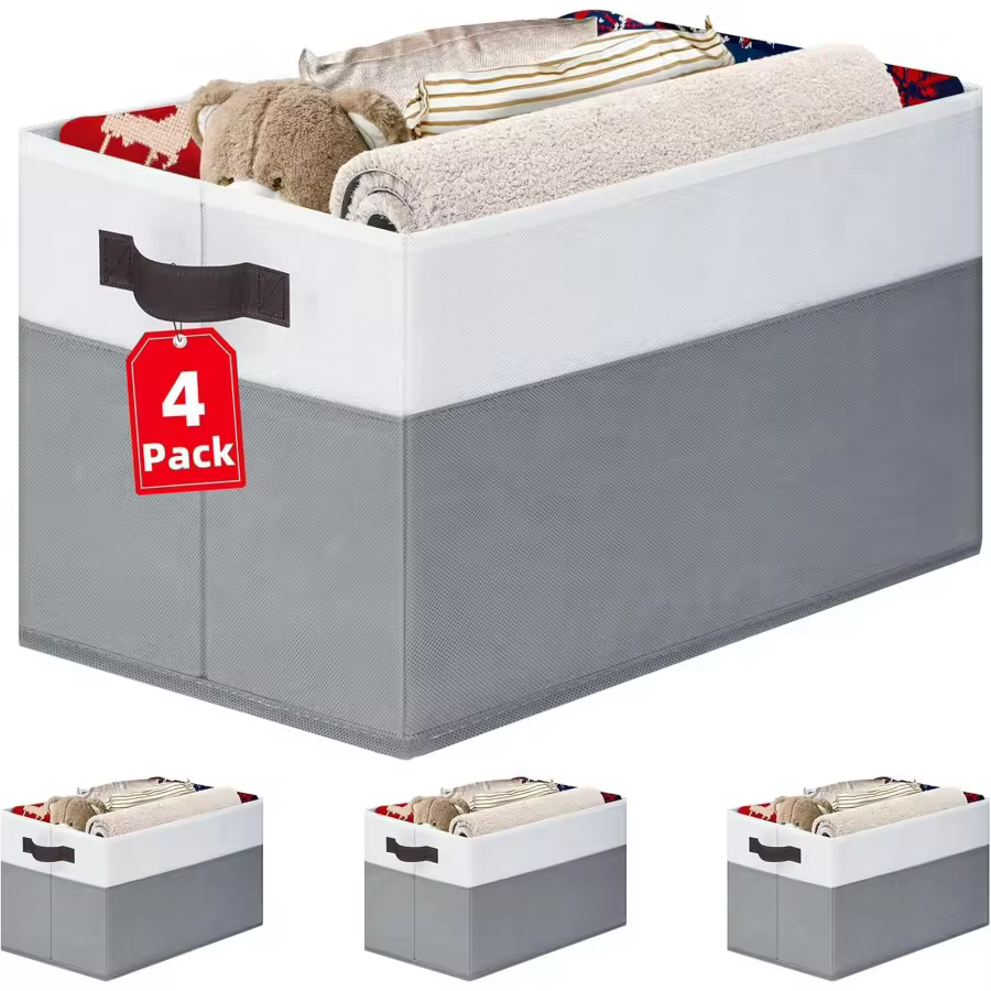 4 Pack Large Storage Baskets For Shelves Fabric Closet Organizers And Storage Bins With Handles Home Organization Decorative Collapsible Baskets