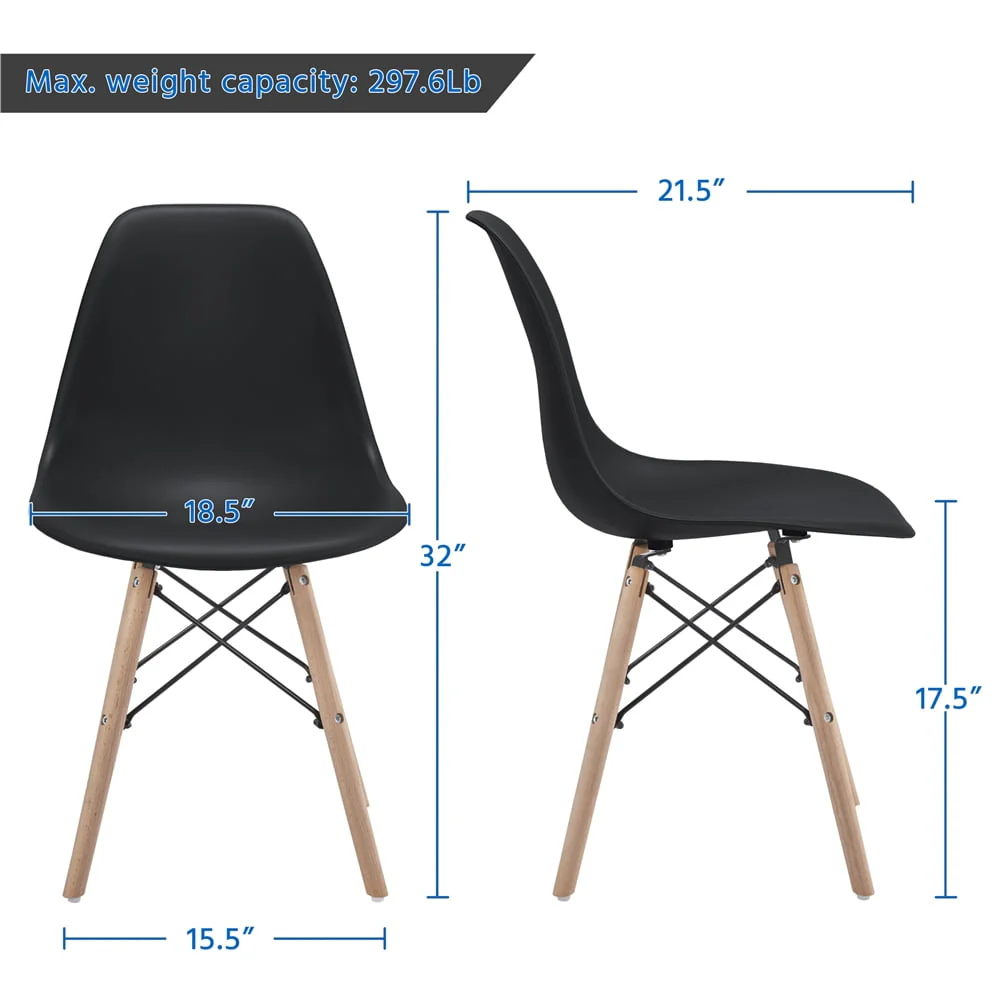Set of 4 Modern Style Dining Chairs for Kitchen Dining Room, Black(Black) Image 3