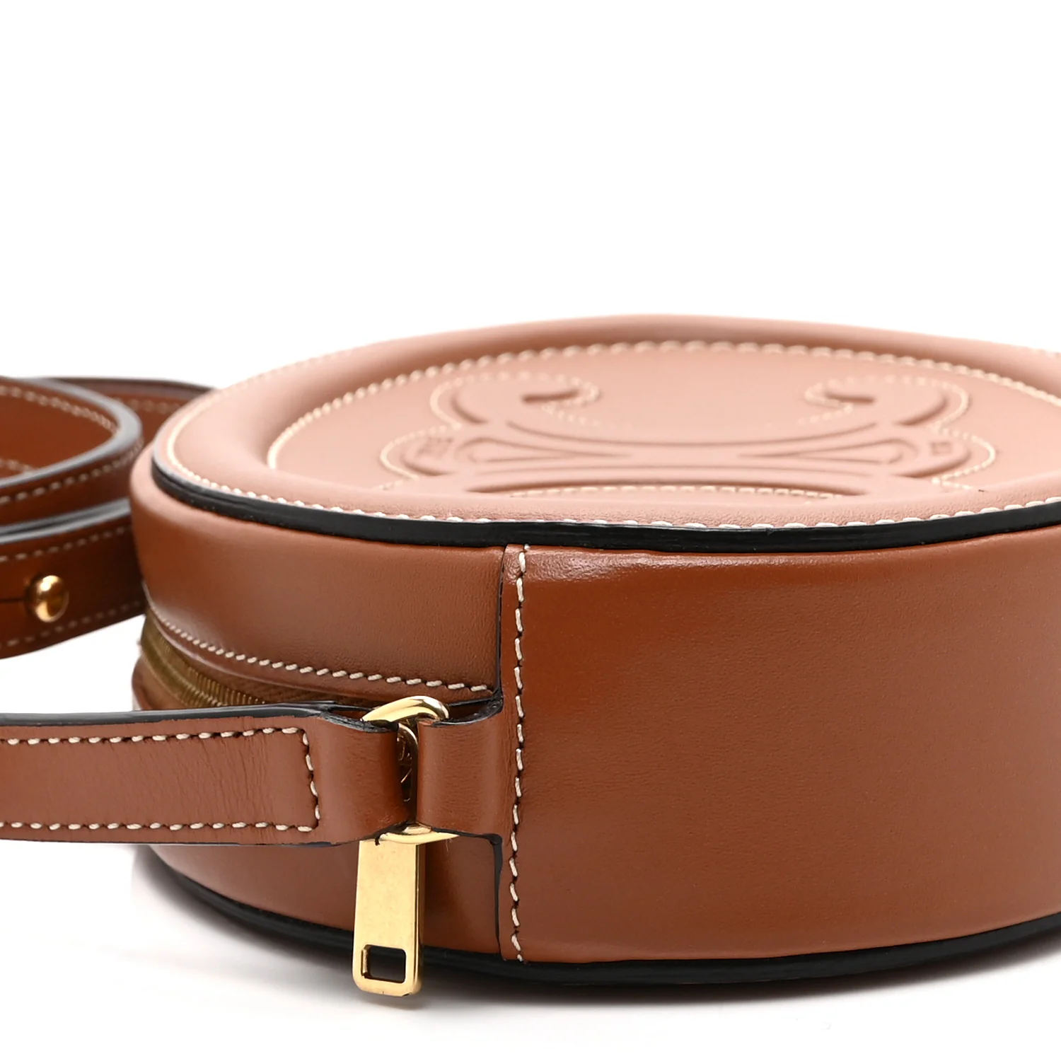 Smooth Calfskin Cuir Small Triomphe Oval Crossbody Purse Tan