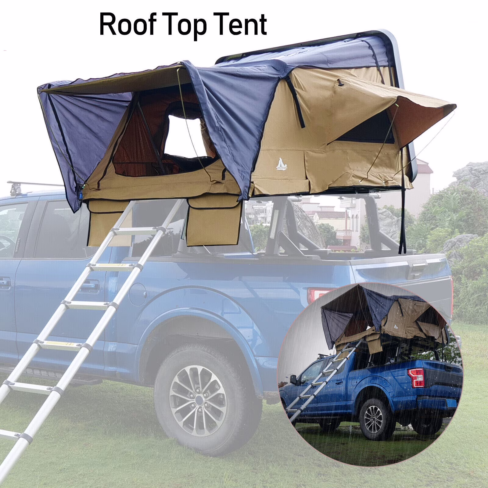 Hardshell Rooftop Tent, 2-3 Person, Khaki, Waterproof, 143.3 lbs(Khaki)
