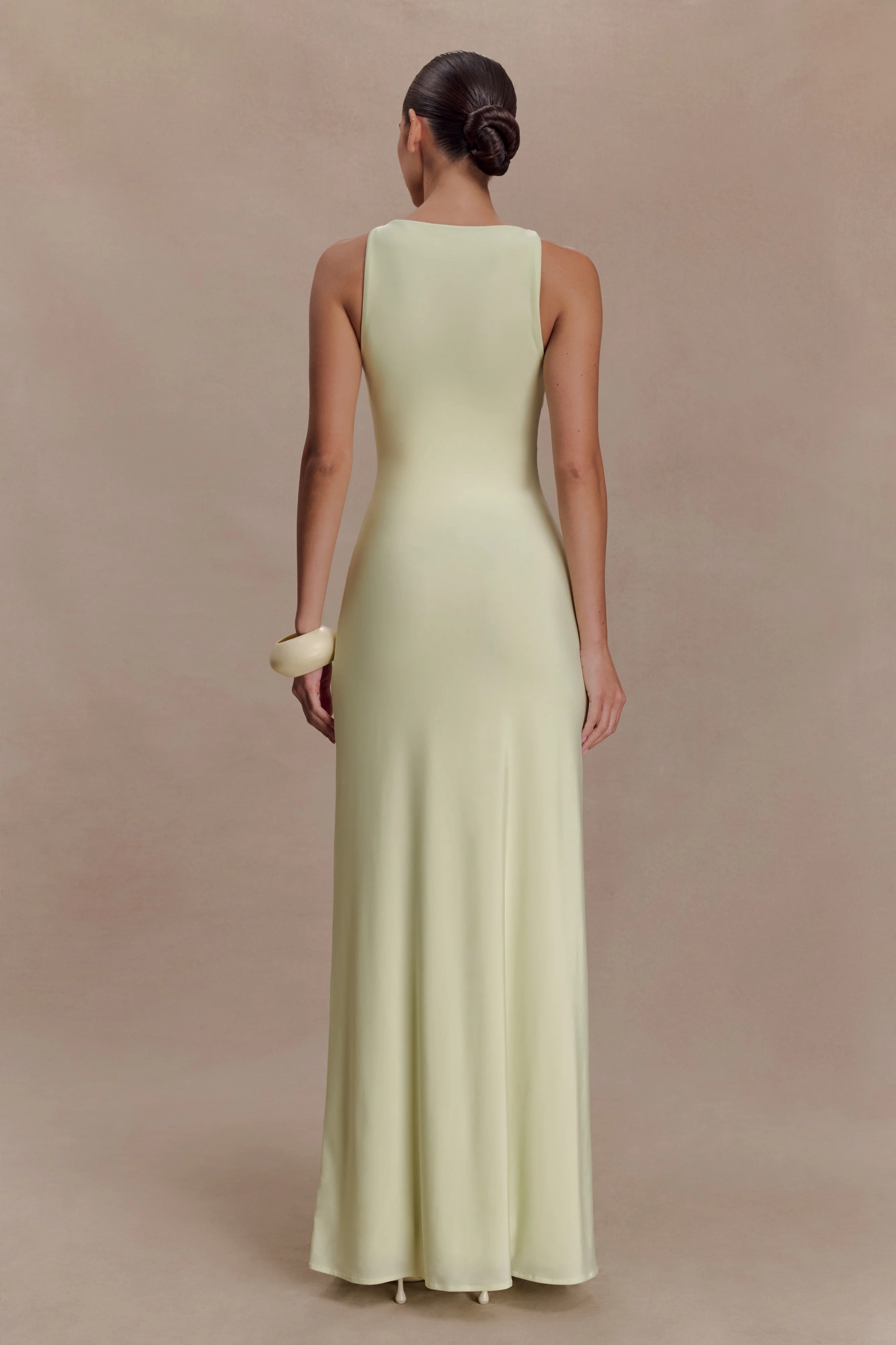 Perrie Slinky Ruched Maxi Dress - Pastel Lime