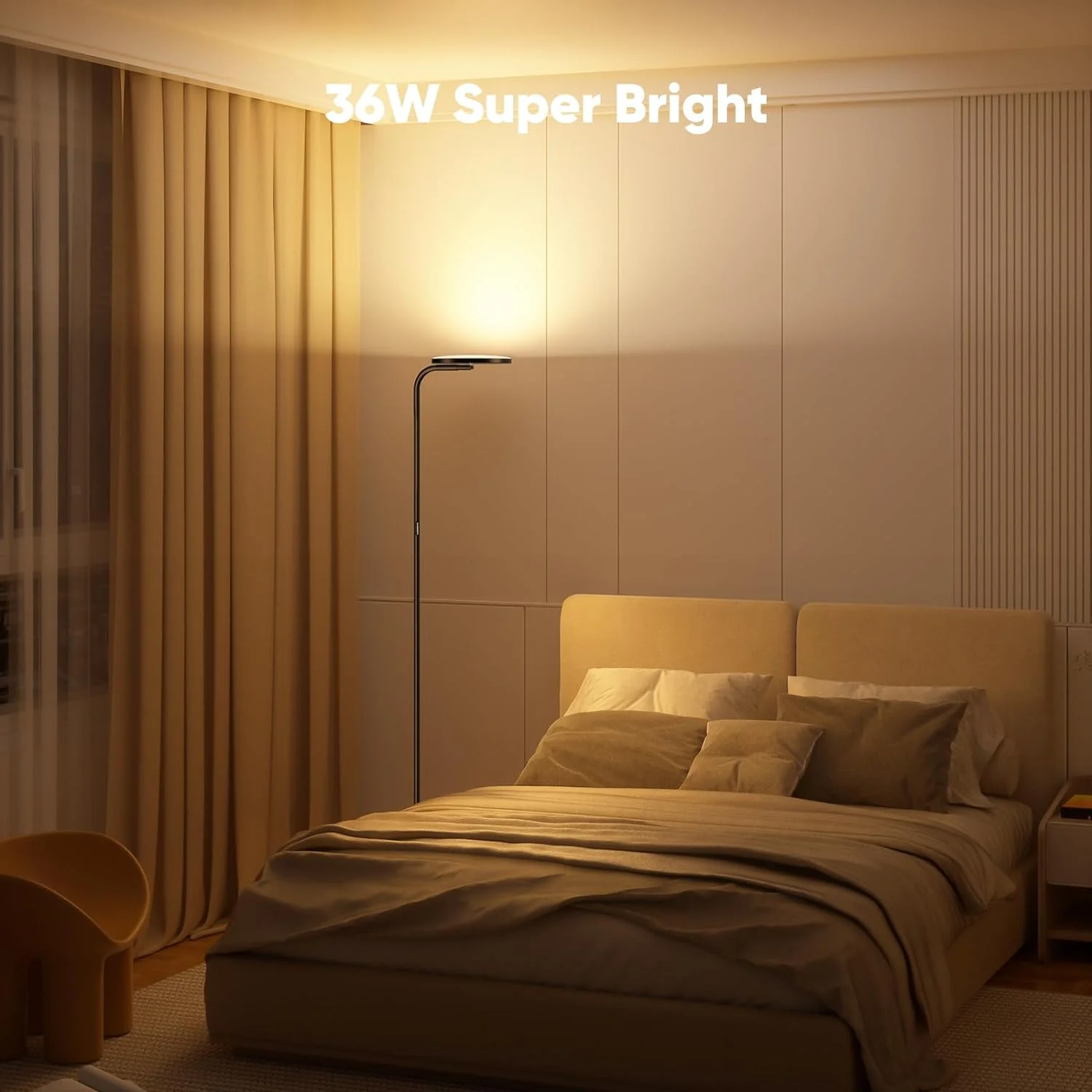 36W LED Floor Lamp, Super Bright Standing Lamp, Modern Stepless Dimmable Torchiere Tall Lamp with Remote Control, 350��Rotating Head Reading Floor Lamp for Living Room, Bedroom, Office(Black(CCT)) - Image 2