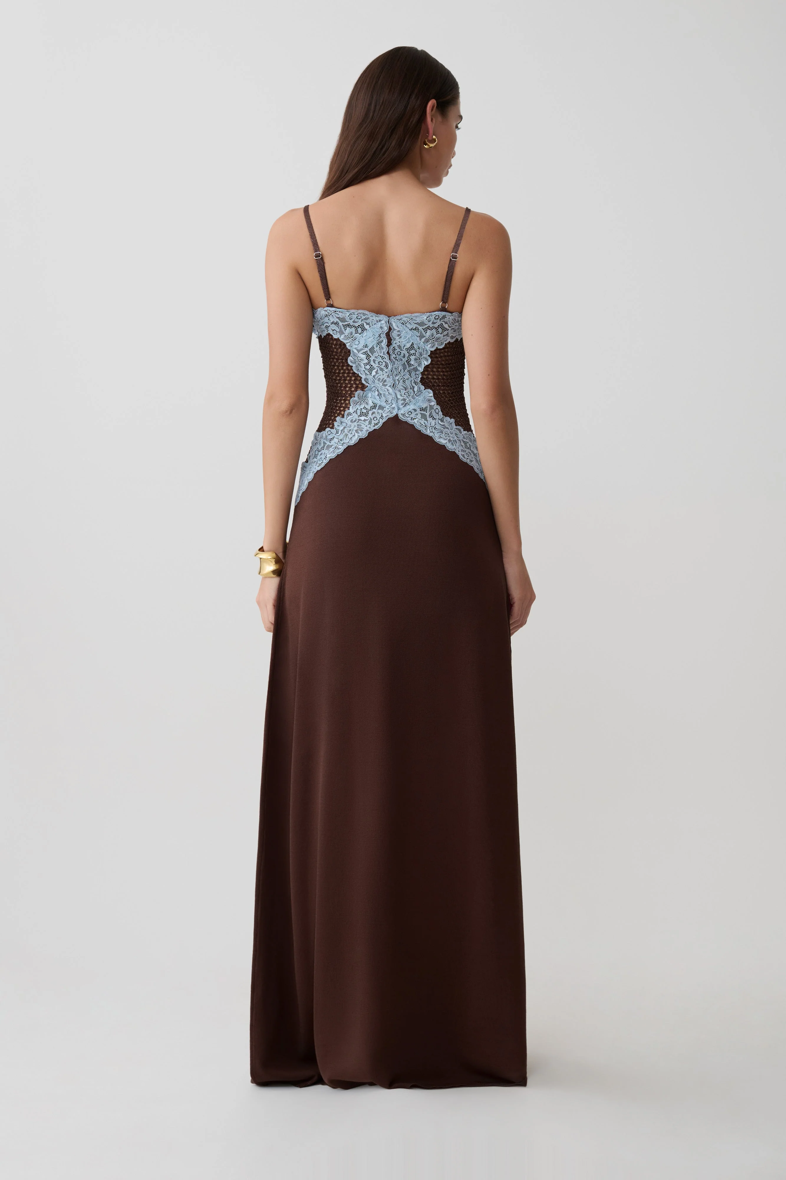 Bray Knit & Lace Maxi Dress - Chocolate/Blue
