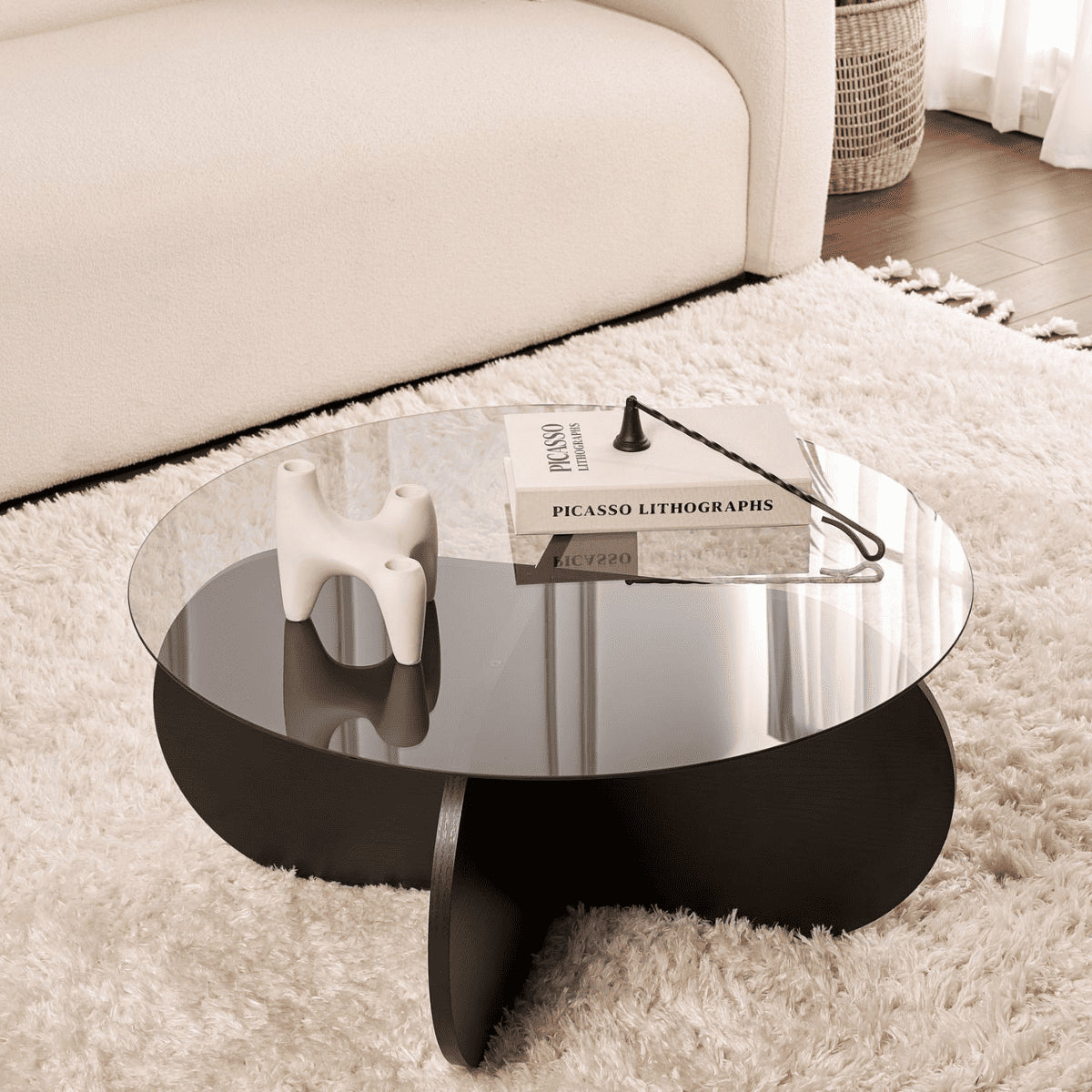 Calicosy - Salontafel met gehard glazen blad - AERIS - Zwart Houtlook
