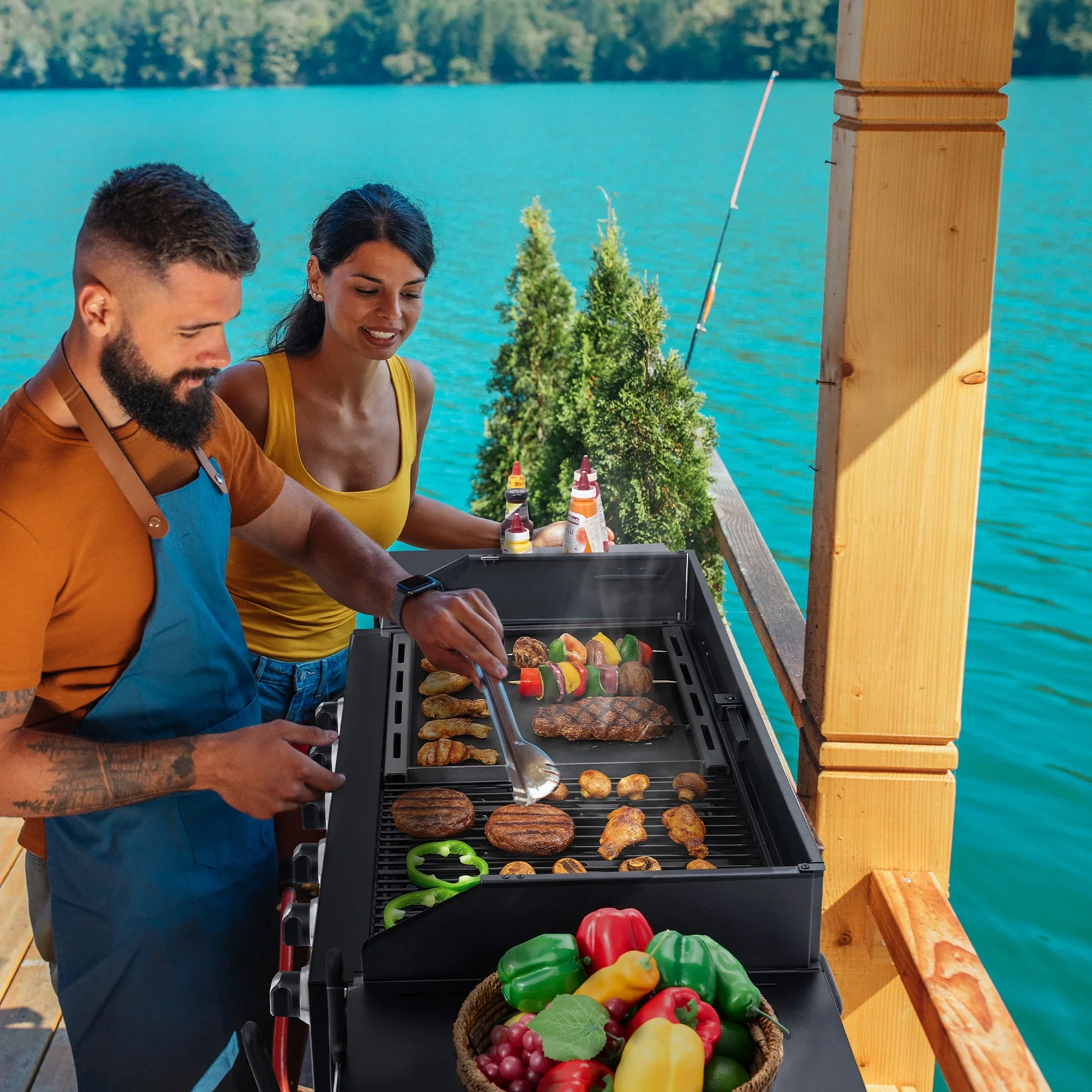 Royal Gourmet GD601B 6-Burner Gas Grill and Griddle Combo,2-in-1 Large Cooking Capacity Grill & Griddle for Back Yard, Garden, Family Party, BBQ, Black