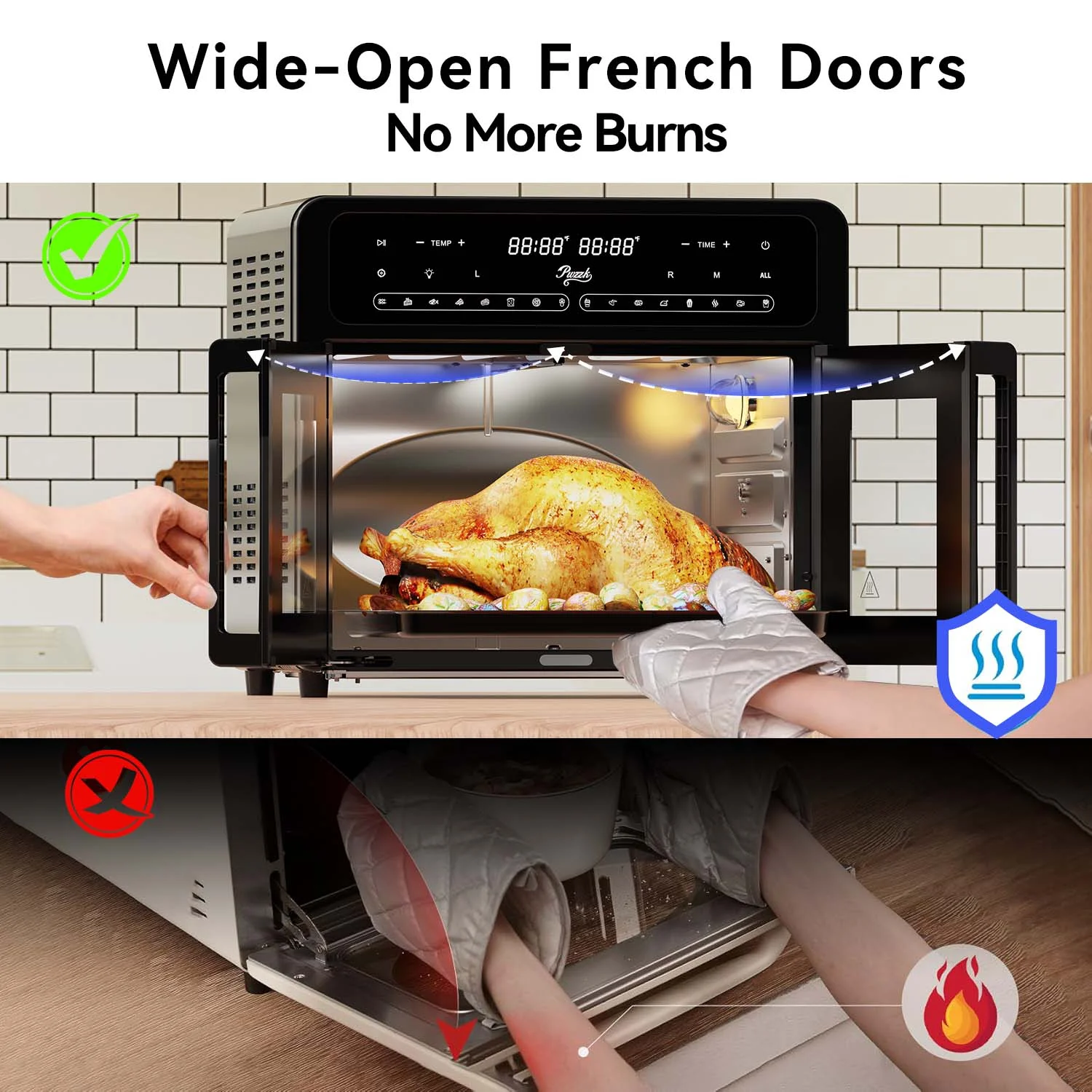 25.4QT Dual Zone Air Fryer Toaster Oven Combo, French Glass Door, XL Capacity, 100-430��F Temperature Range, 16 Preset Functions, LED Display, Dual Fan, 360�� Heat Circulation, Rotisserie, Bake - Image 4