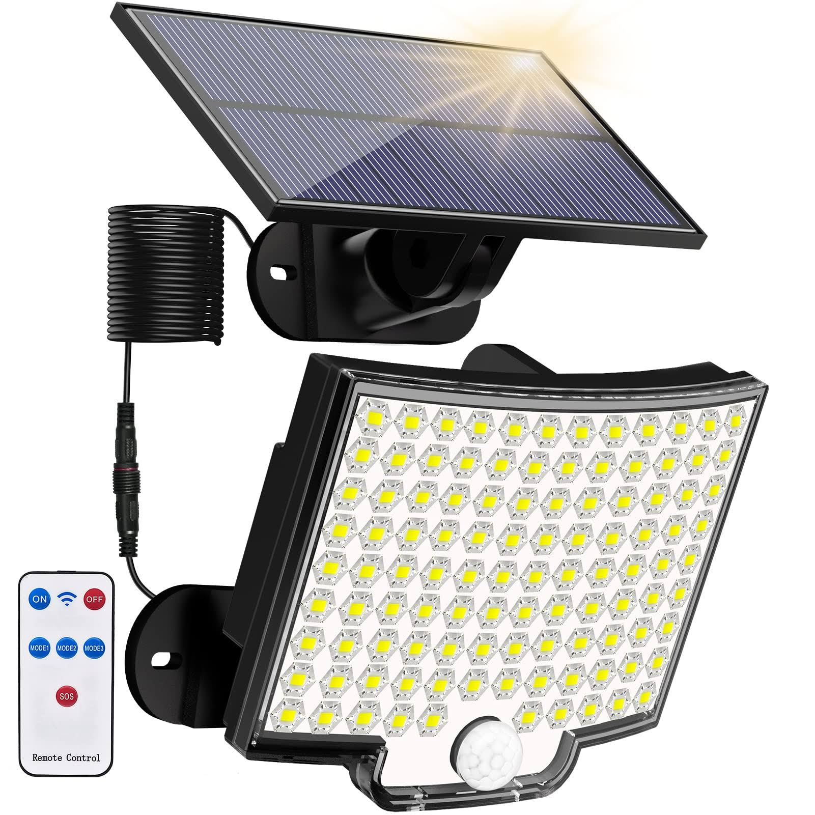 Kernowo Solar Lights Outdoor, 106 LED 3000LM Solar Powered Motion Sensor Flood Lights with Remote, Dusk to Dawn LED Solar Security Wall