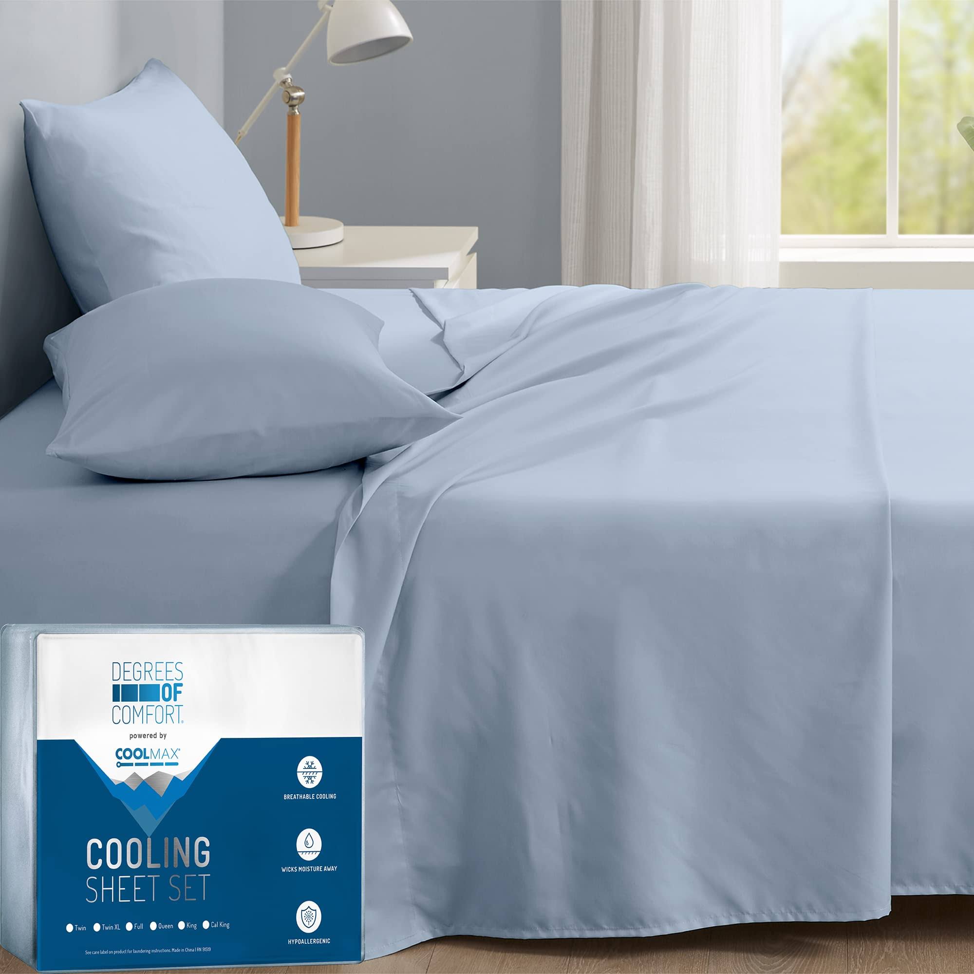 Degrees of Comfort Coolmax Cooling Sheets Set for Twin Size Bed, Moisture Wicking for Night Sweats Best Comfort, Cool Sheets for Hot Sleepers
