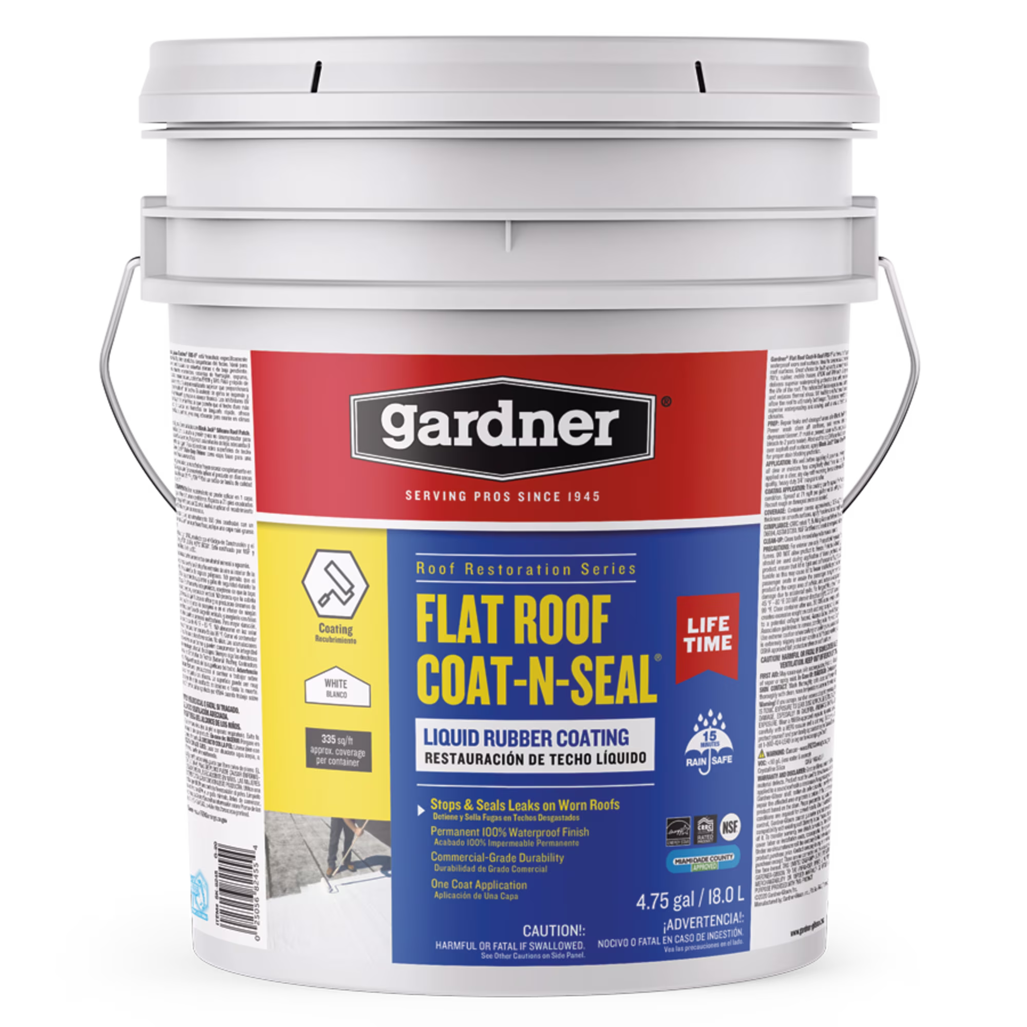 Flat Roof Coat-N-Seal Liquid Rubber Coating, White, 5 Gallon(5 gal/White)