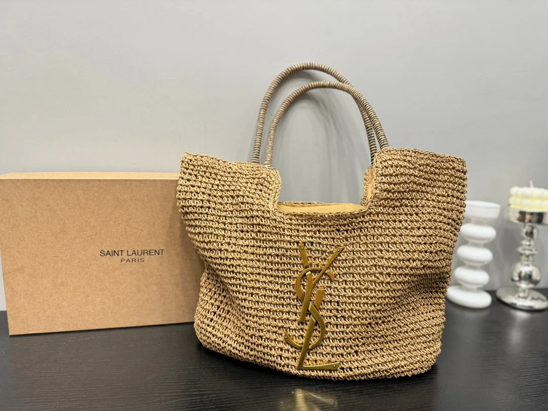 SAINT LAURENT YSL Retro Elegant Tote Bag Straw 43x39cm