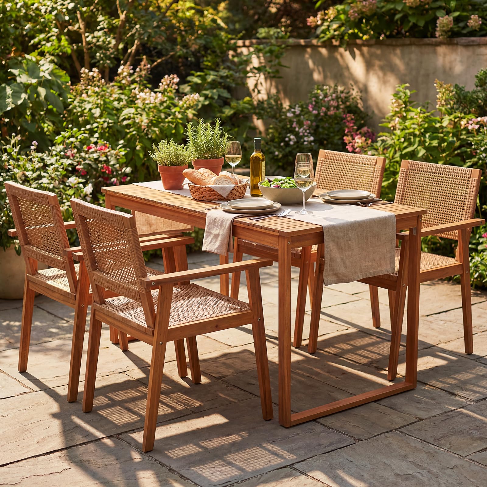 Tangkula 5 Pieces Outdoor Acacia Wood Dining Set for 4 Persons