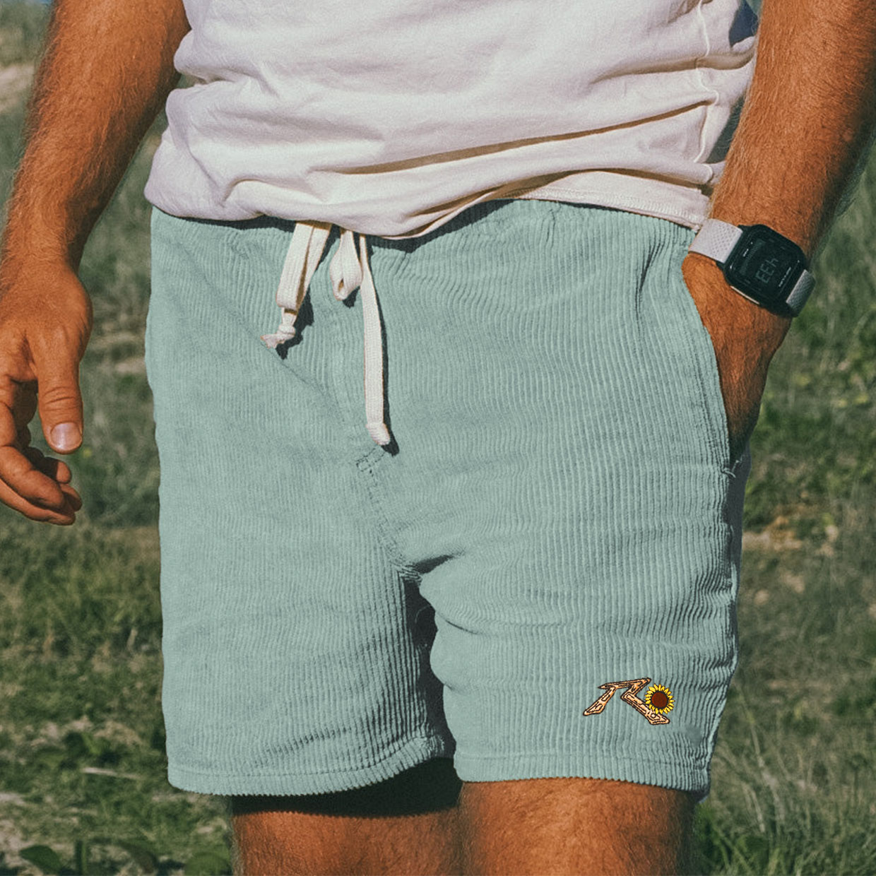 Short de surf vintage en velours côtelé Rusty&flowers pour homme