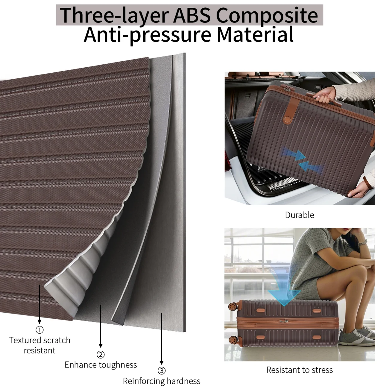 Luggage Sets,4 Piece Lightweight Suitcase Set with 4 Packing Cubes and TSA Lock, Hardshell Suitcases with Spinner Wheels, (16/20/24/28 ),Brown(Brown) Image 8