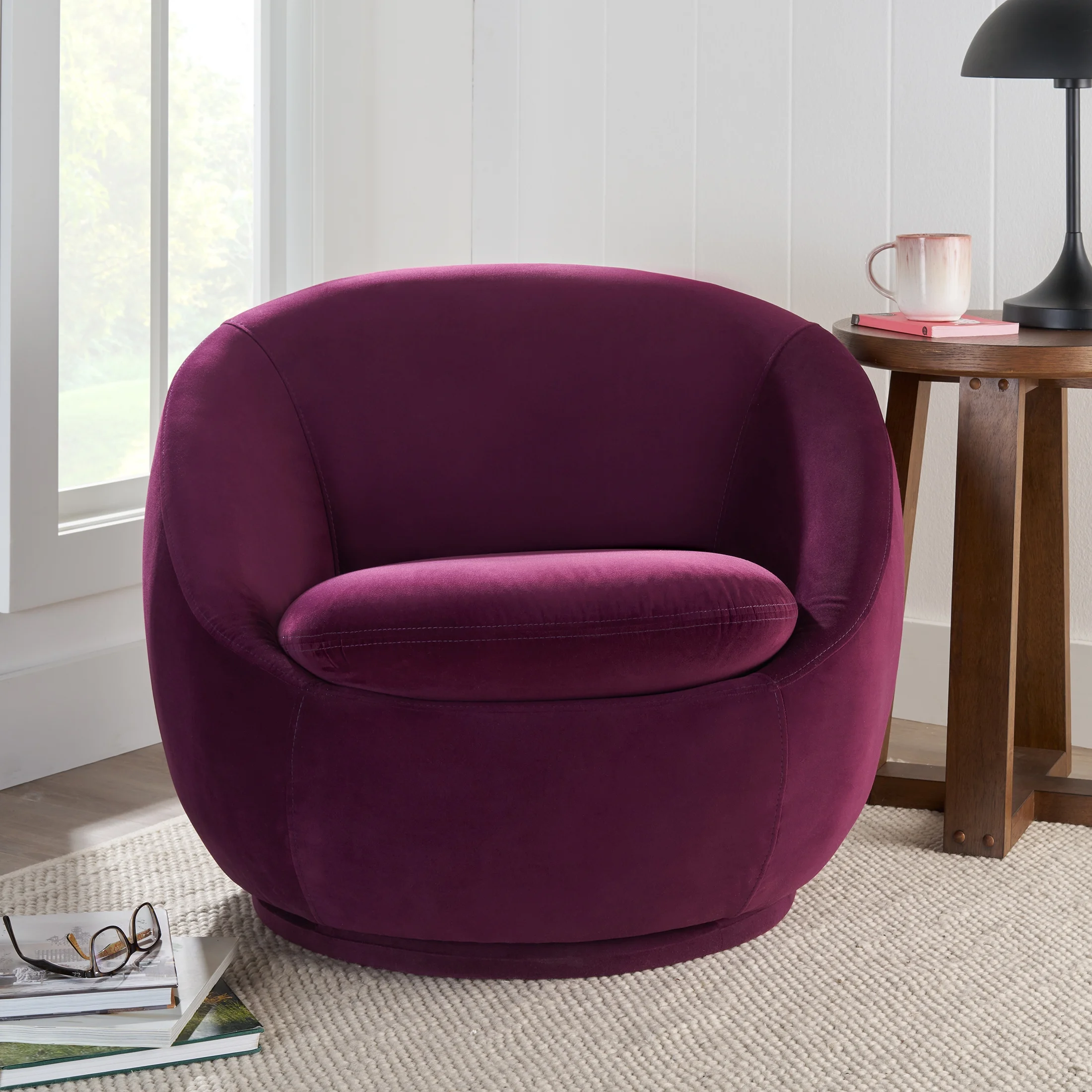Better Homes & Gardens Mira Swivel Accent Chair, Cream Shearling