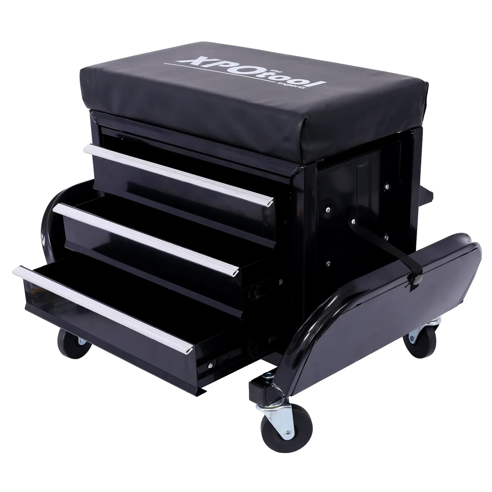 350-Pound Capacity Garage Glider Rolling Tool Chest Seat��Mechanics Roller Seat with 3 Drawers, Rolling Tool Chest Garage Chair, Toolbox on Wheels Mechanics Seat