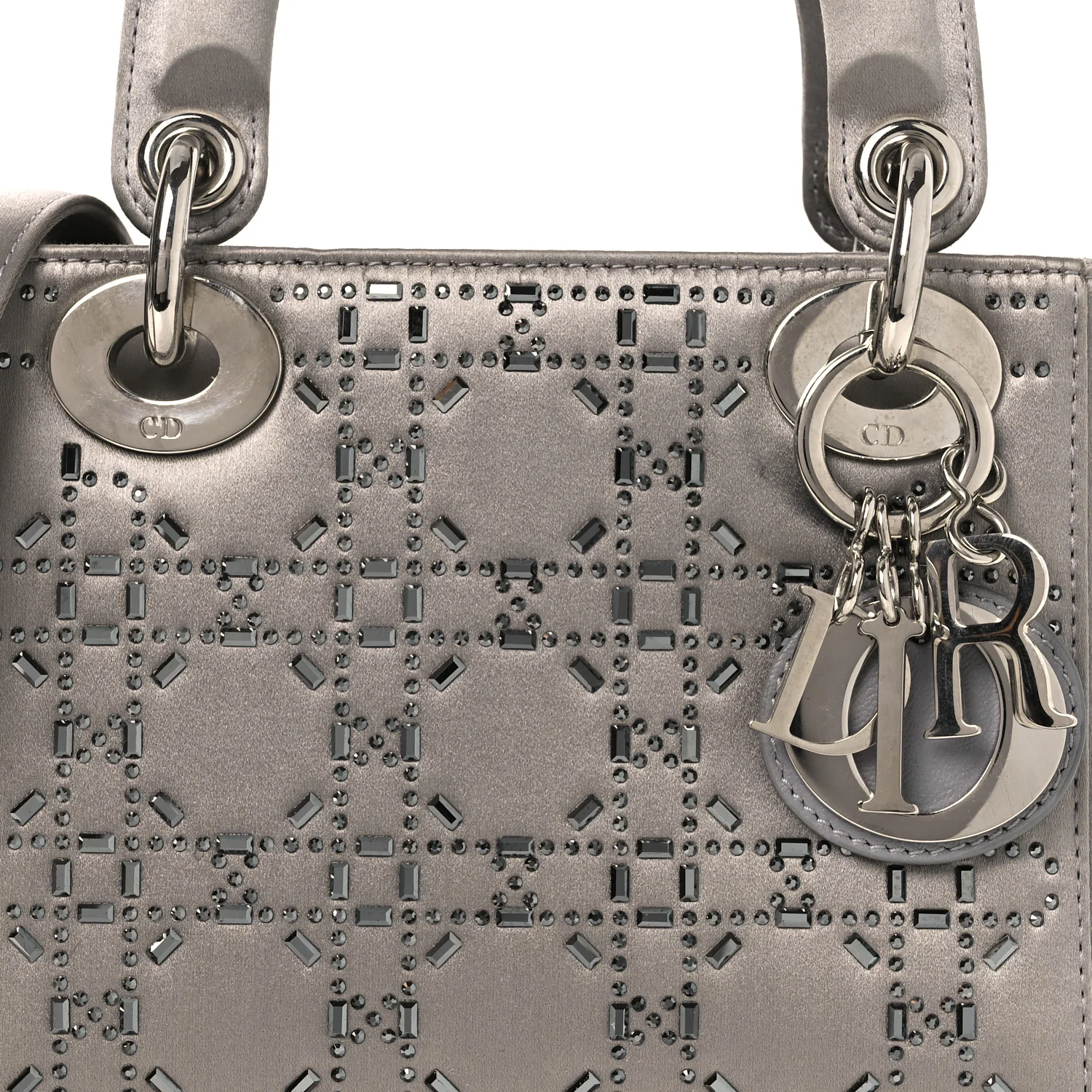 Satin Crystal Cannage Mini Lady Dior Gray
