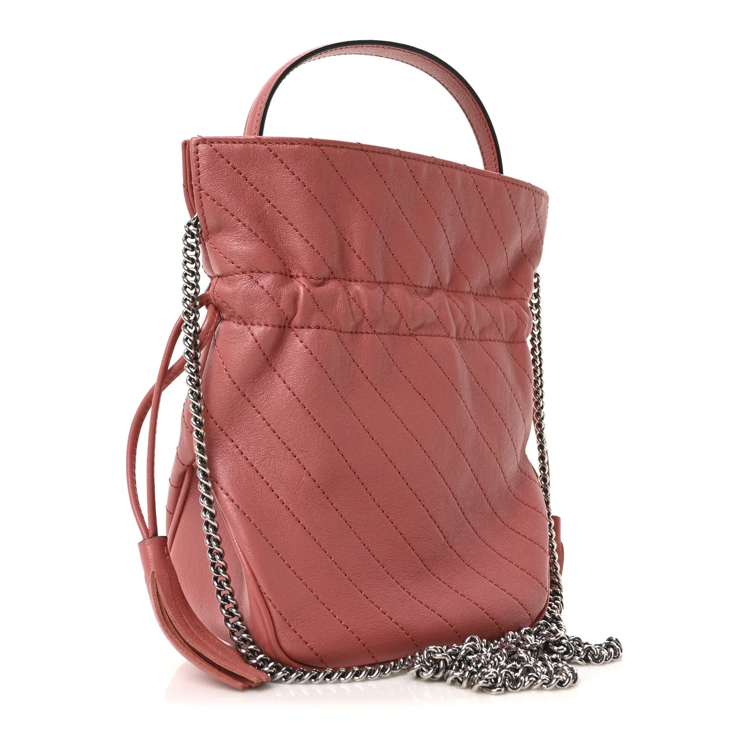 Sakai Be Green Calfskin Diagonal Stitched Mini Blondie Bucket Bag Pink