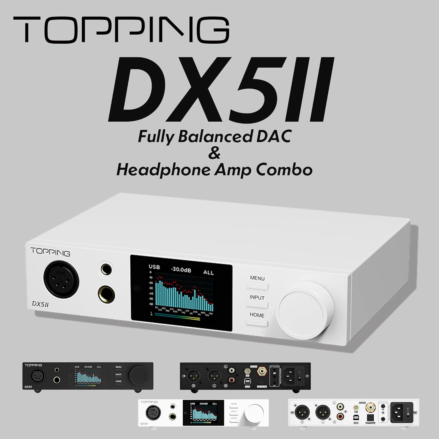 TOPPING DX5 II Hi-Res DAC & Headphone Amp Combo – Dual ES9039Q2M  X-Hybrid Amp  10-Band PEQ  LDAC Bluetooth 5.1  4.4mm Balanced & 6.35mm Headphone Output  Preamp Mode  12V Trigger (Silver)